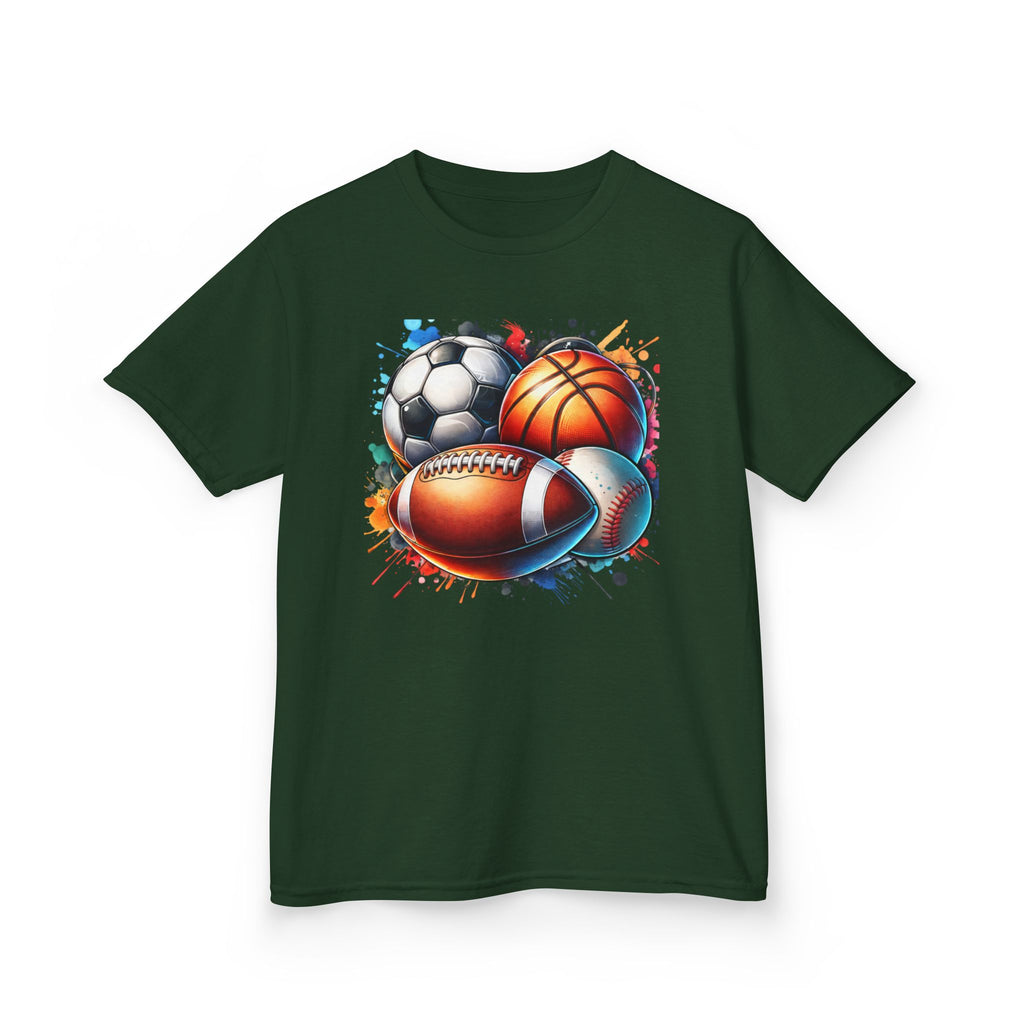 Kids Multi-Sport Splash T-Shirt — Soccer, Basketball & Football Graphic