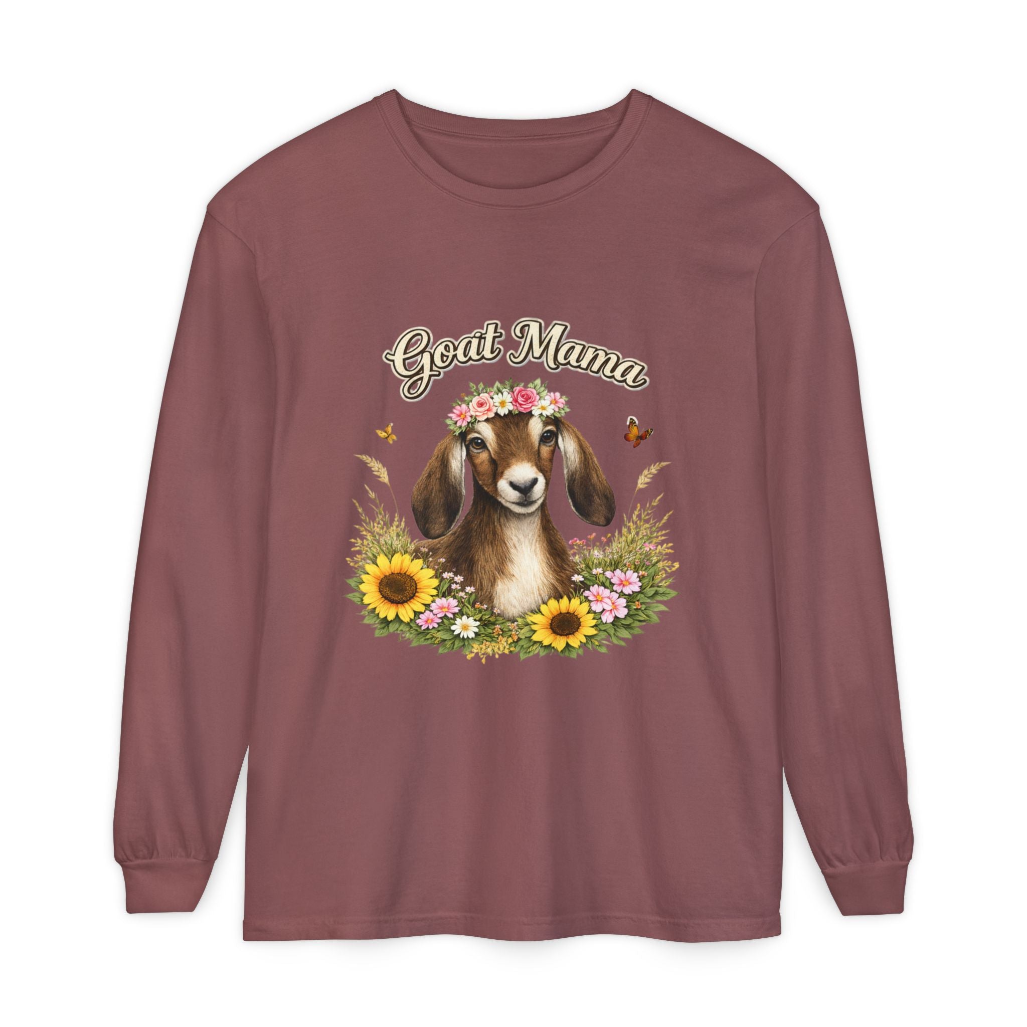 Goat Mama Long Sleeve Shirt — Floral Goat Mom Tee