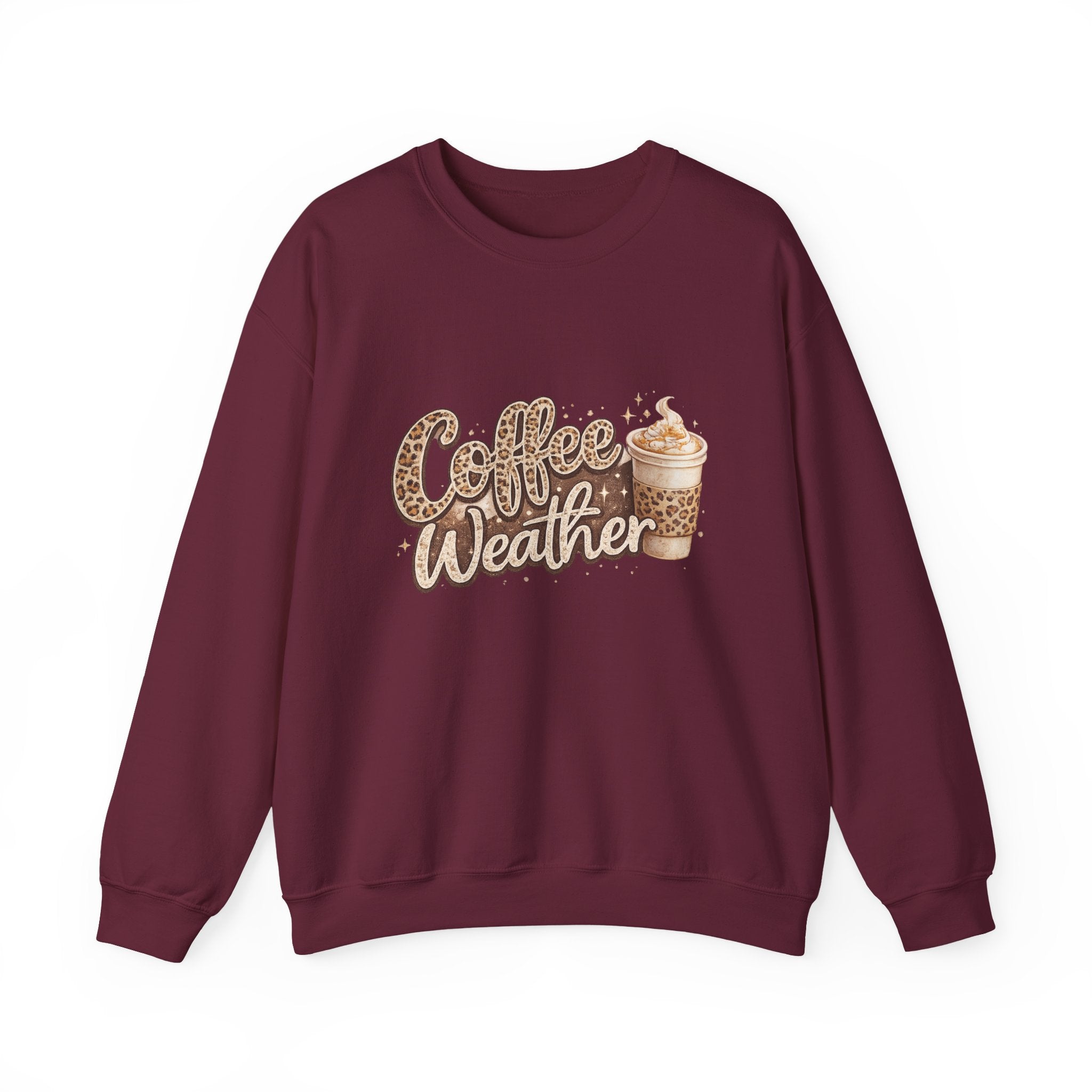 Coffee Weather Sweatshirt – Cozy Leopard Print Coffee Cup Crewneck