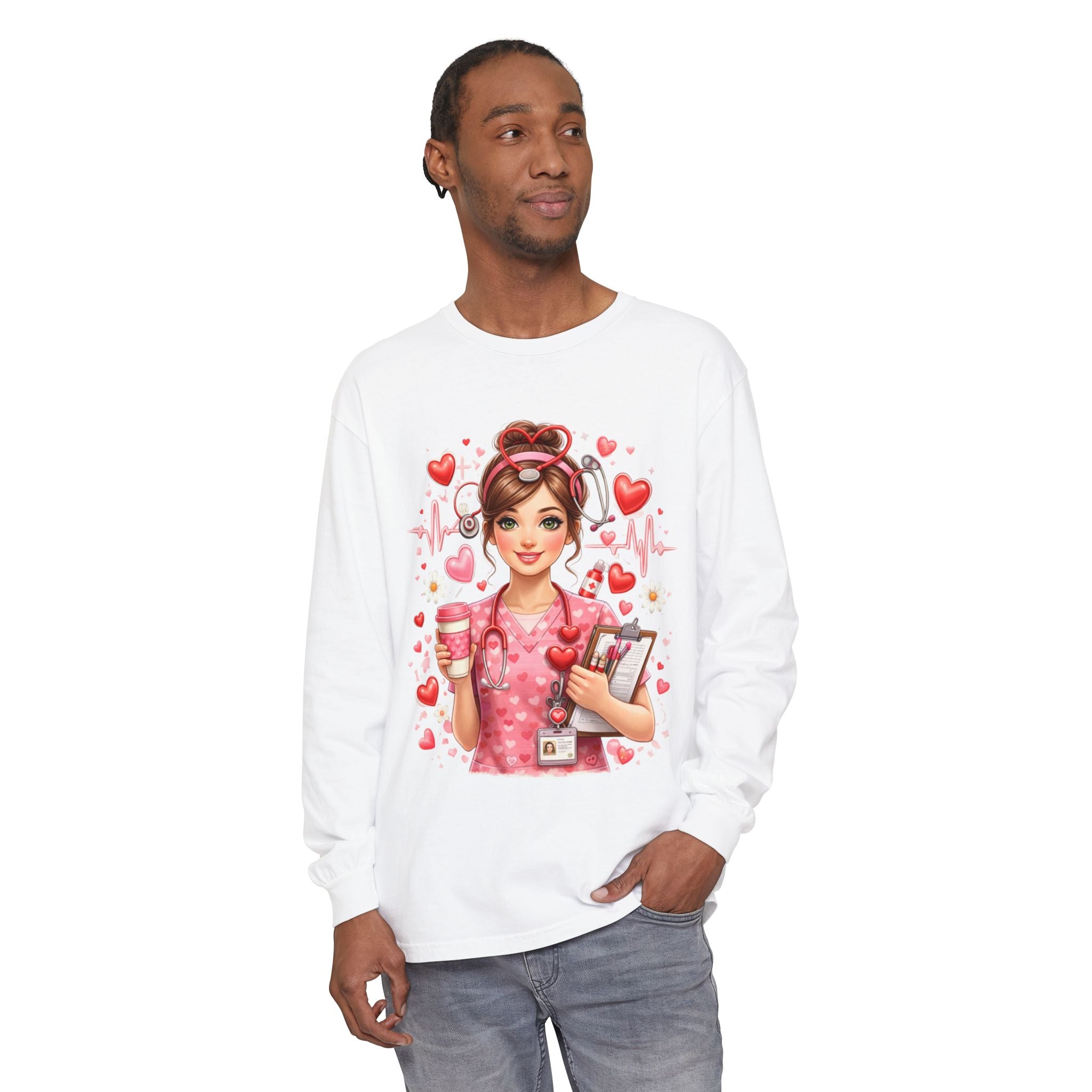 Nurse Love Long Sleeve T-Shirt — Cute Heartbeat Healthcare Graphic