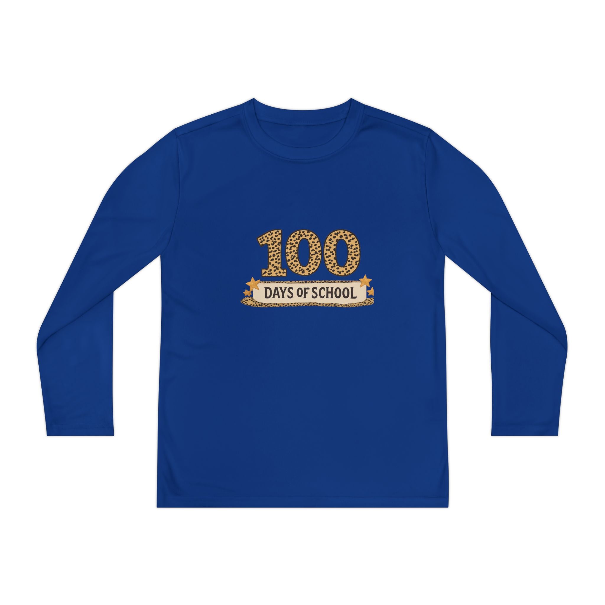100 Days of School Youth Long Sleeve Tee — Leopard Print Celebration Shirt