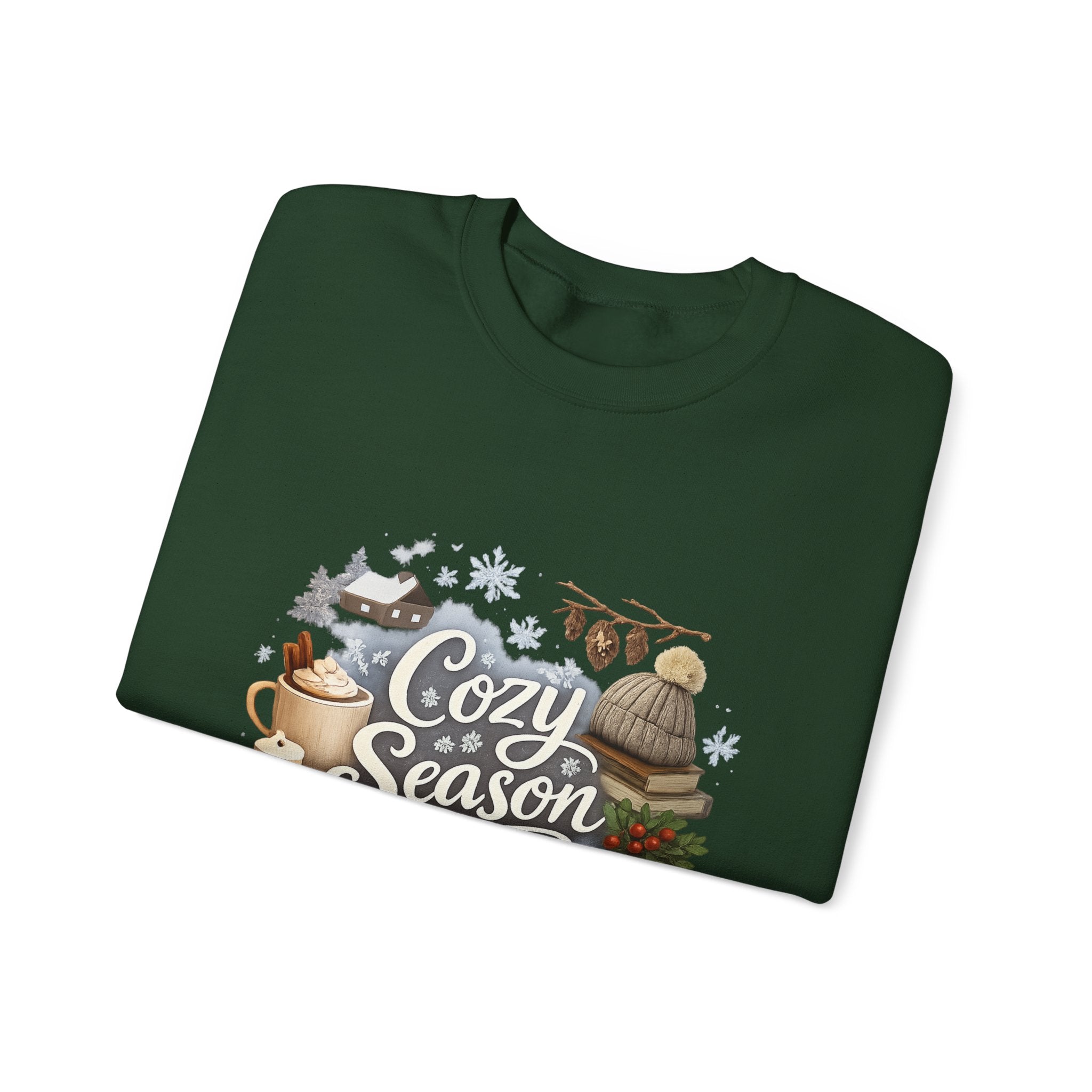 Cozy Season Sweatshirt — Winter Cabin Hot Cocoa & Knit Hat Crewneck