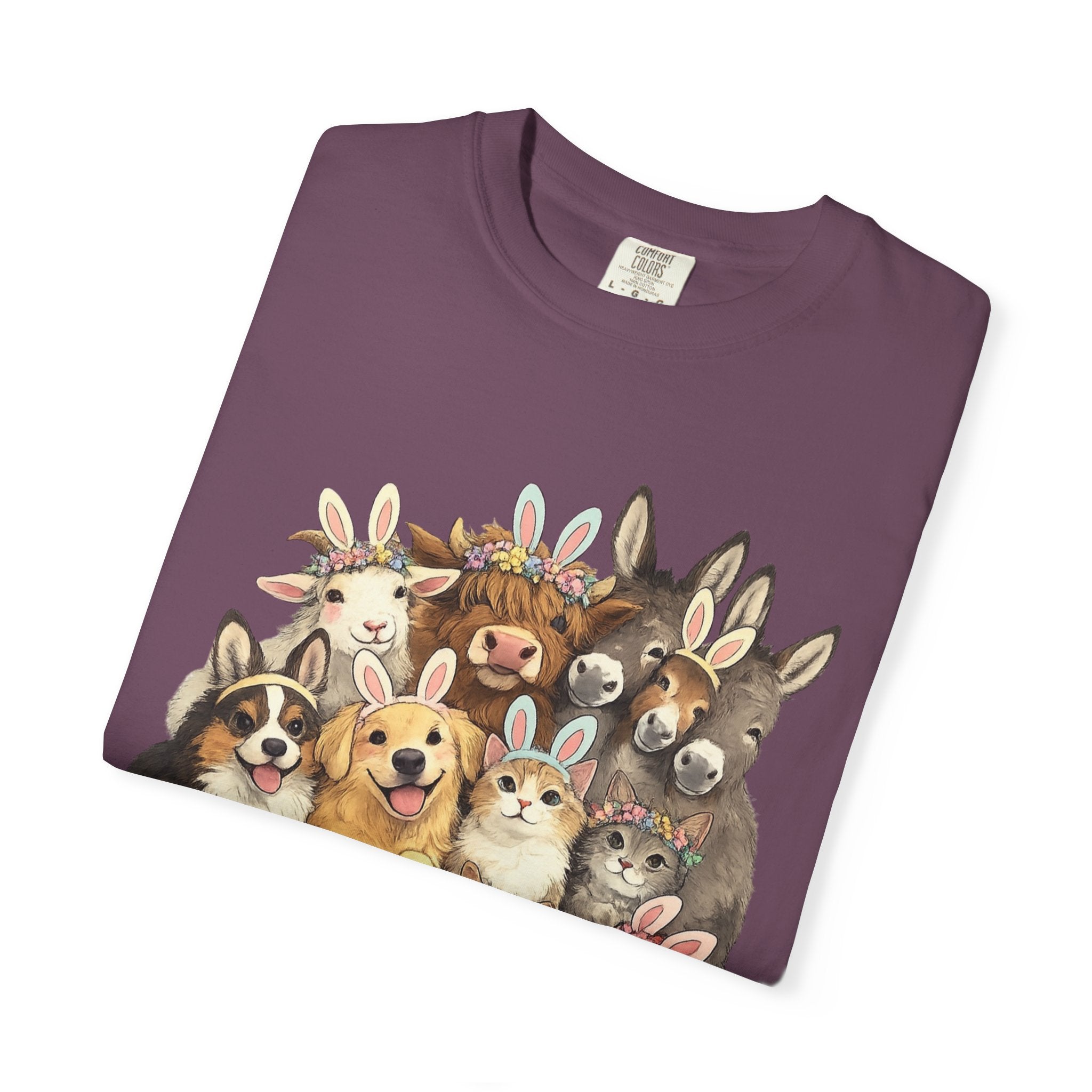 Farm Friends Crew T-Shirt — Cute Bunny, Chick, Donkey & Dog Animal Portrait Tee