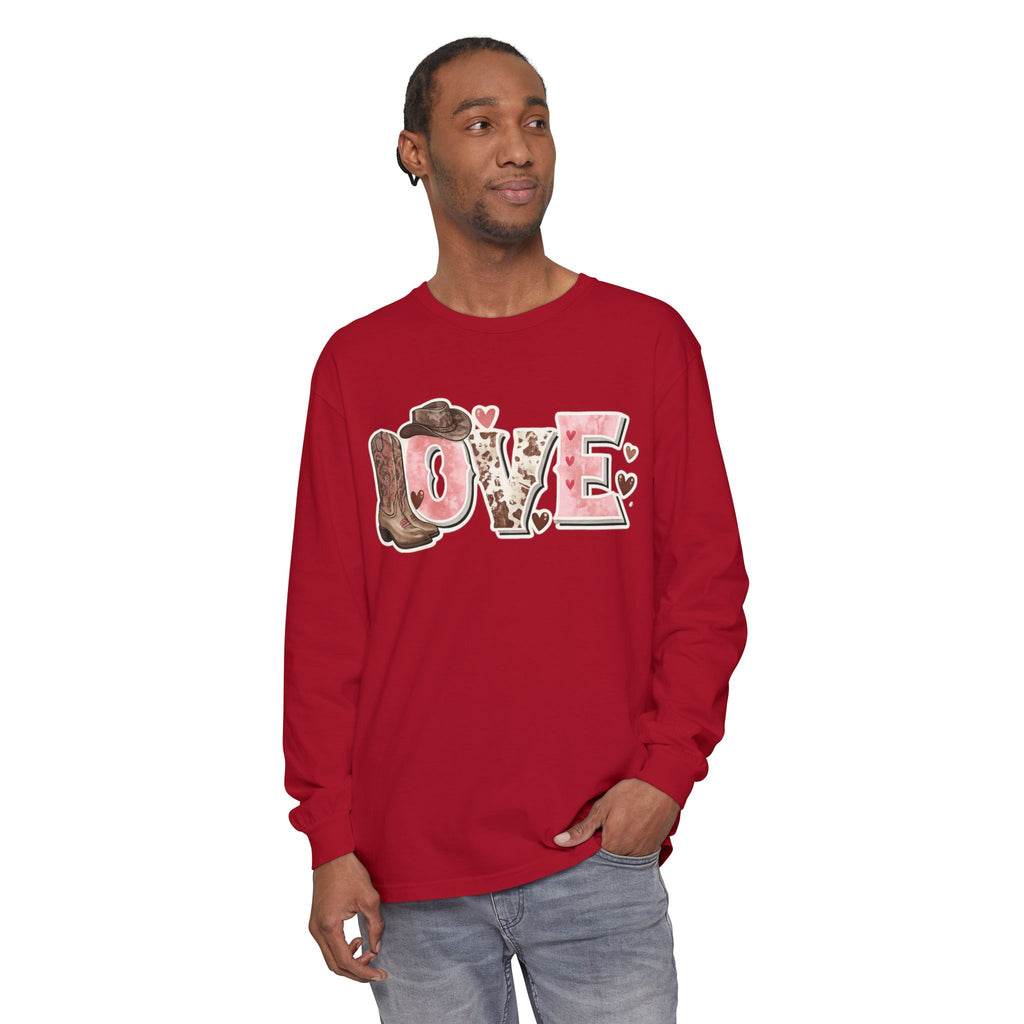 Western 'LOVE' Long Sleeve Tee — Cowgirl Cowboy Heart Graphic