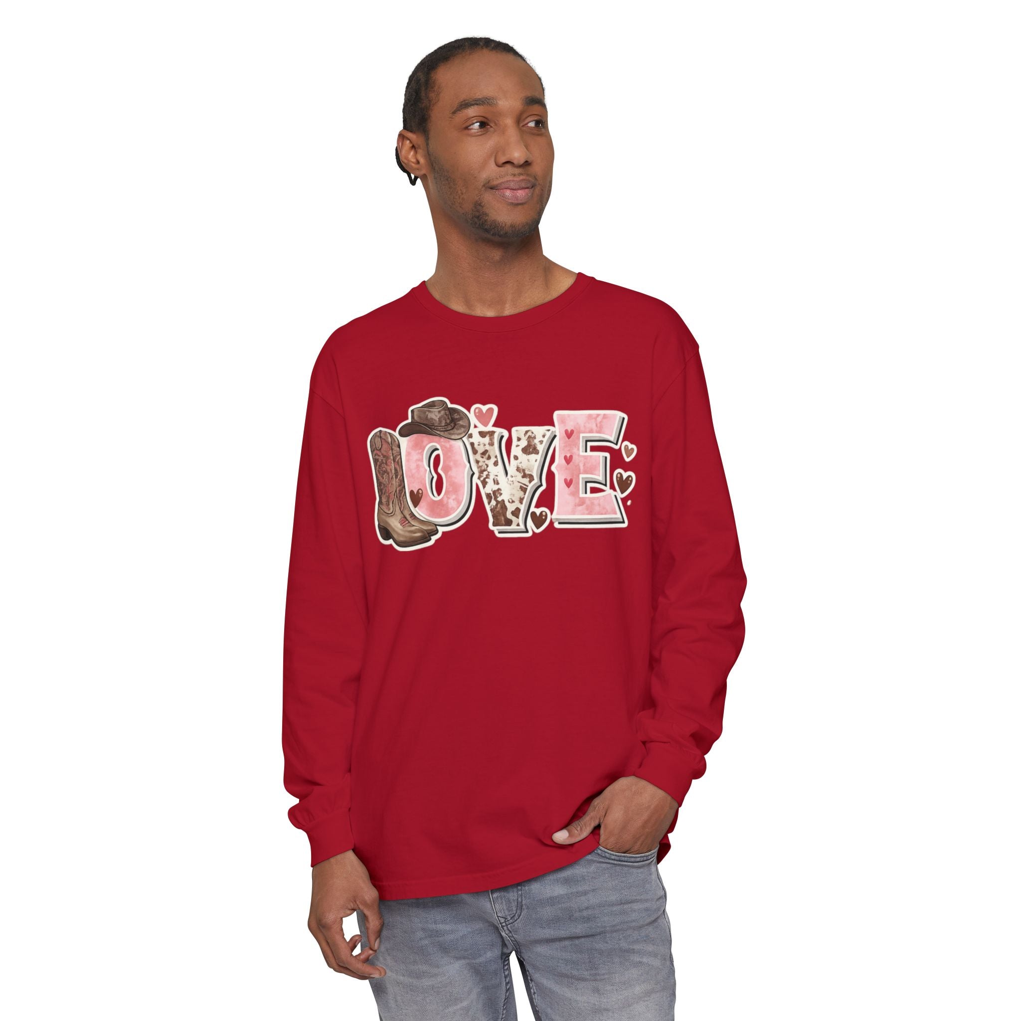 Western 'LOVE' Long Sleeve Tee — Cowgirl Cowboy Heart Graphic