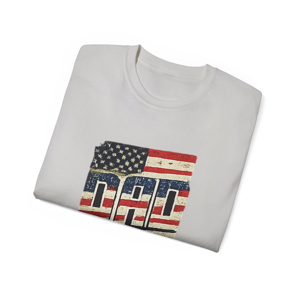 Patriotic Dad T-Shirt – Vintage American Flag 'DAD' Tee for Father’s Day
