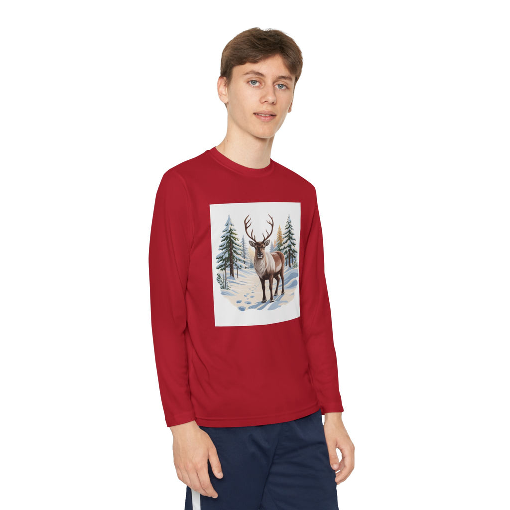 Youth Long Sleeve Tee — Winter Deer Forest Graphic