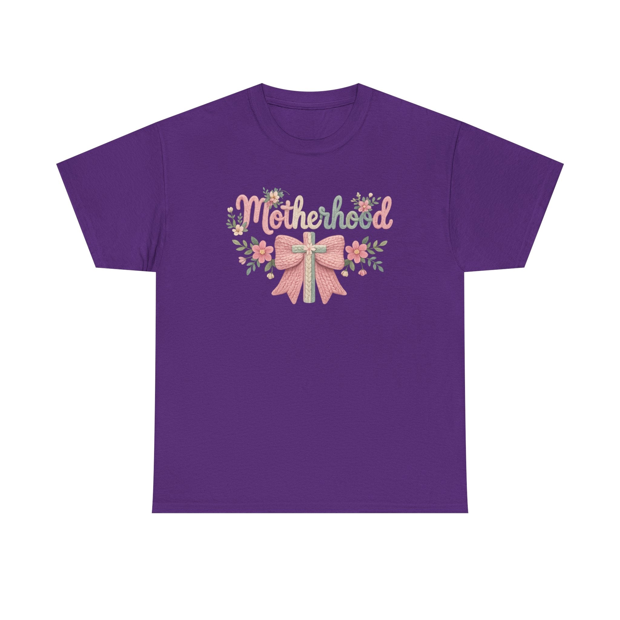 Motherhood Floral Tee — Pink Bow Mom Shirt for Mother's Day