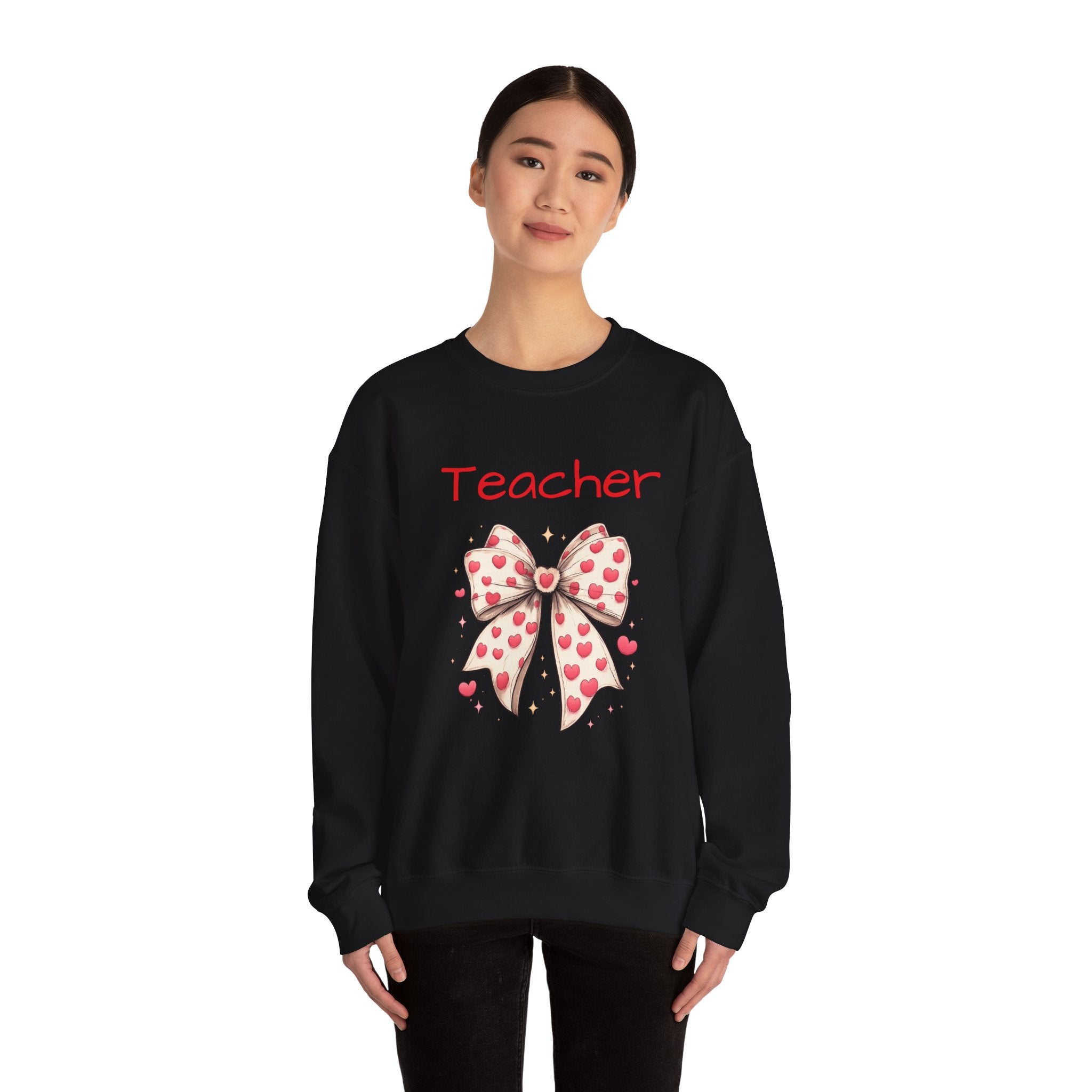 Teacher Bow Sweatshirt - Cute Heart Print Teacher Crewneck
