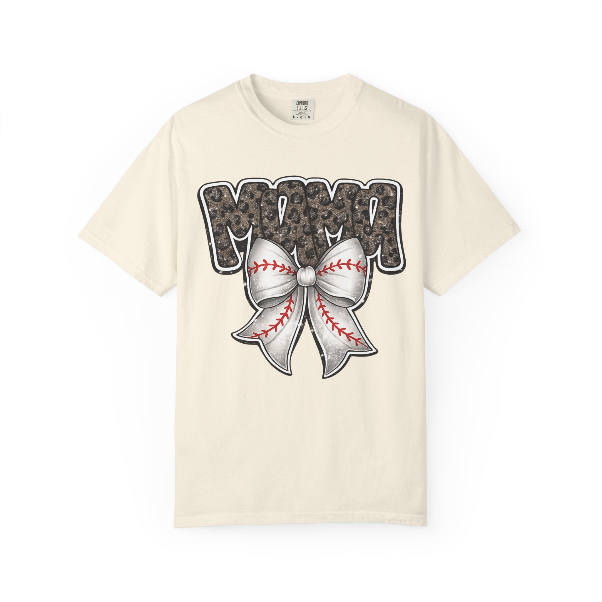 Baseball Mom T-Shirt — Camo Lettering with Baseball Bow