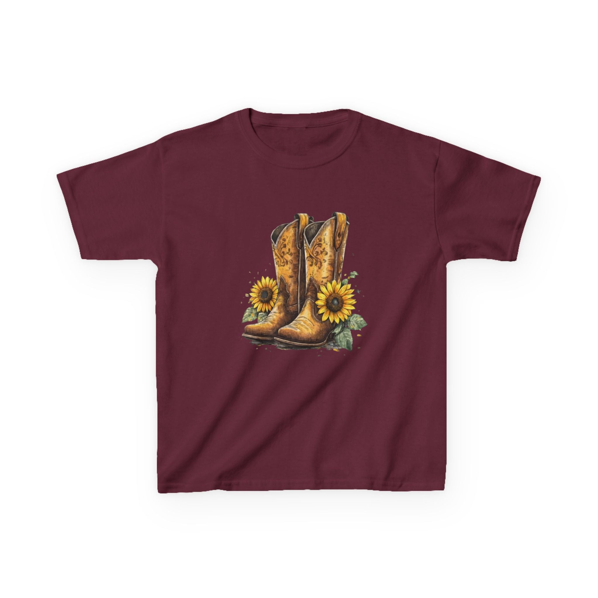 Kids Cowboy Boots & Sunflowers T-Shirt — Western Farmyard Tee for Children