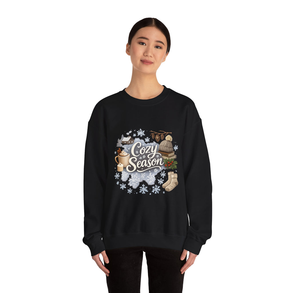 Cozy Season Sweatshirt — Winter Cabin Hot Cocoa & Knit Hat Crewneck