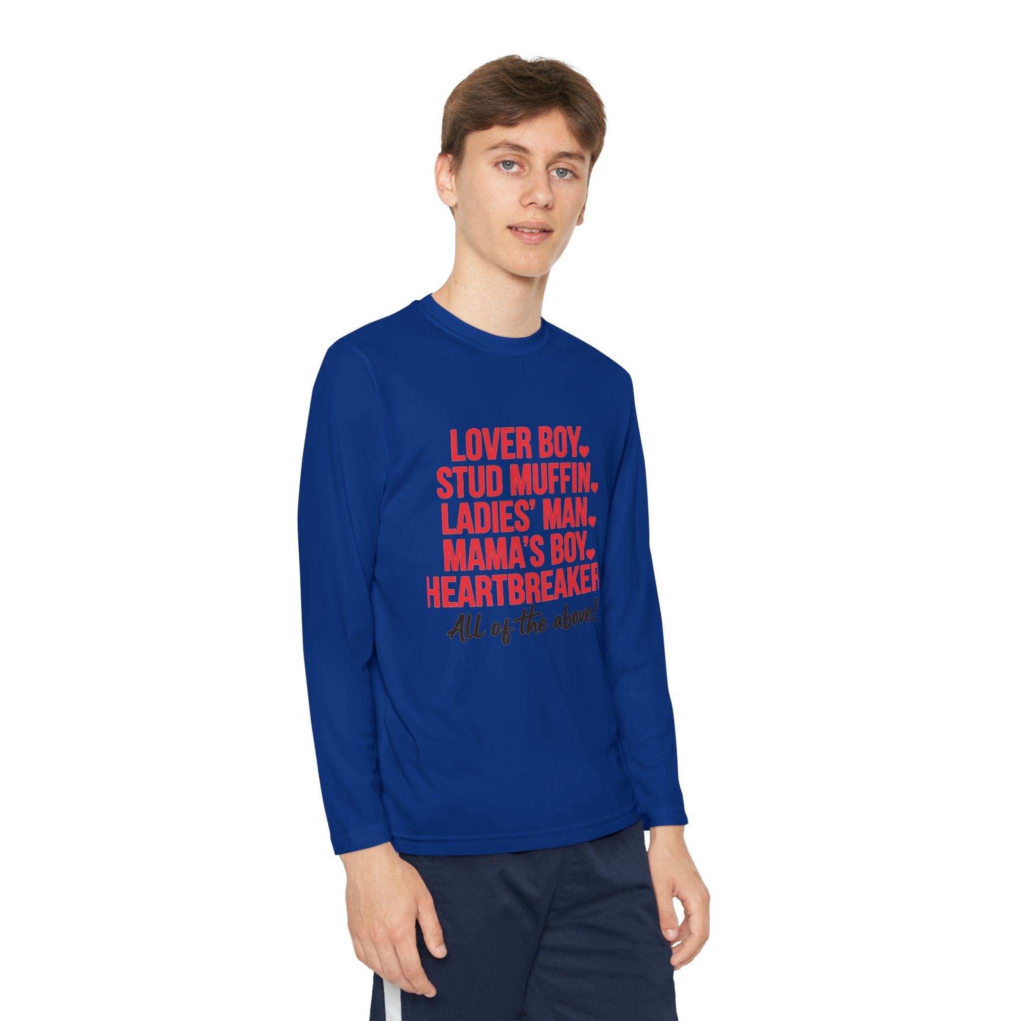 Youth Long Sleeve Tee - "Lover Boy, Stud Muffin...All of the Above!" Graphic