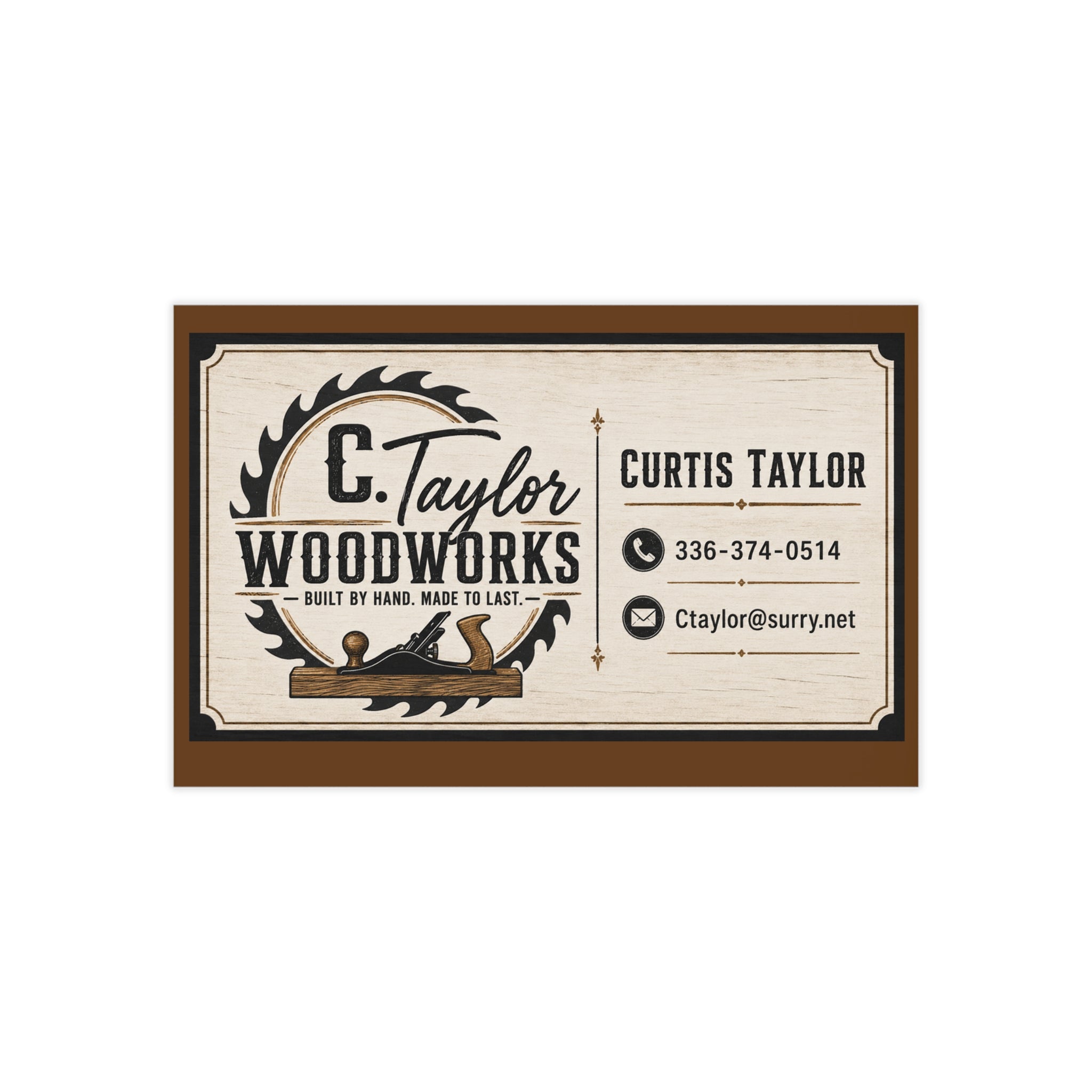 Woodworker Business Cards - Vintage Saw Blade Logo, 100 Pack