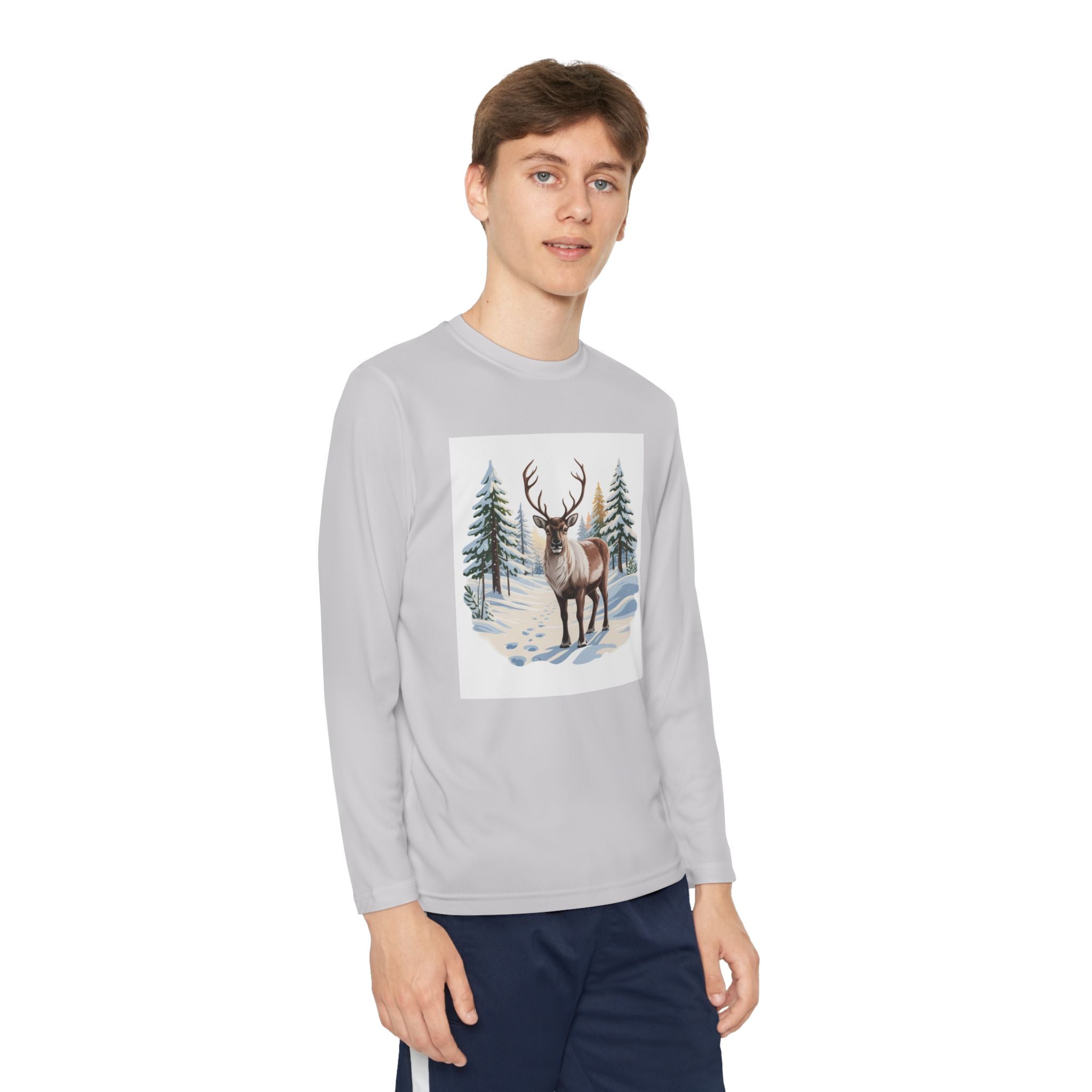 Youth Long Sleeve Tee — Winter Deer Forest Graphic