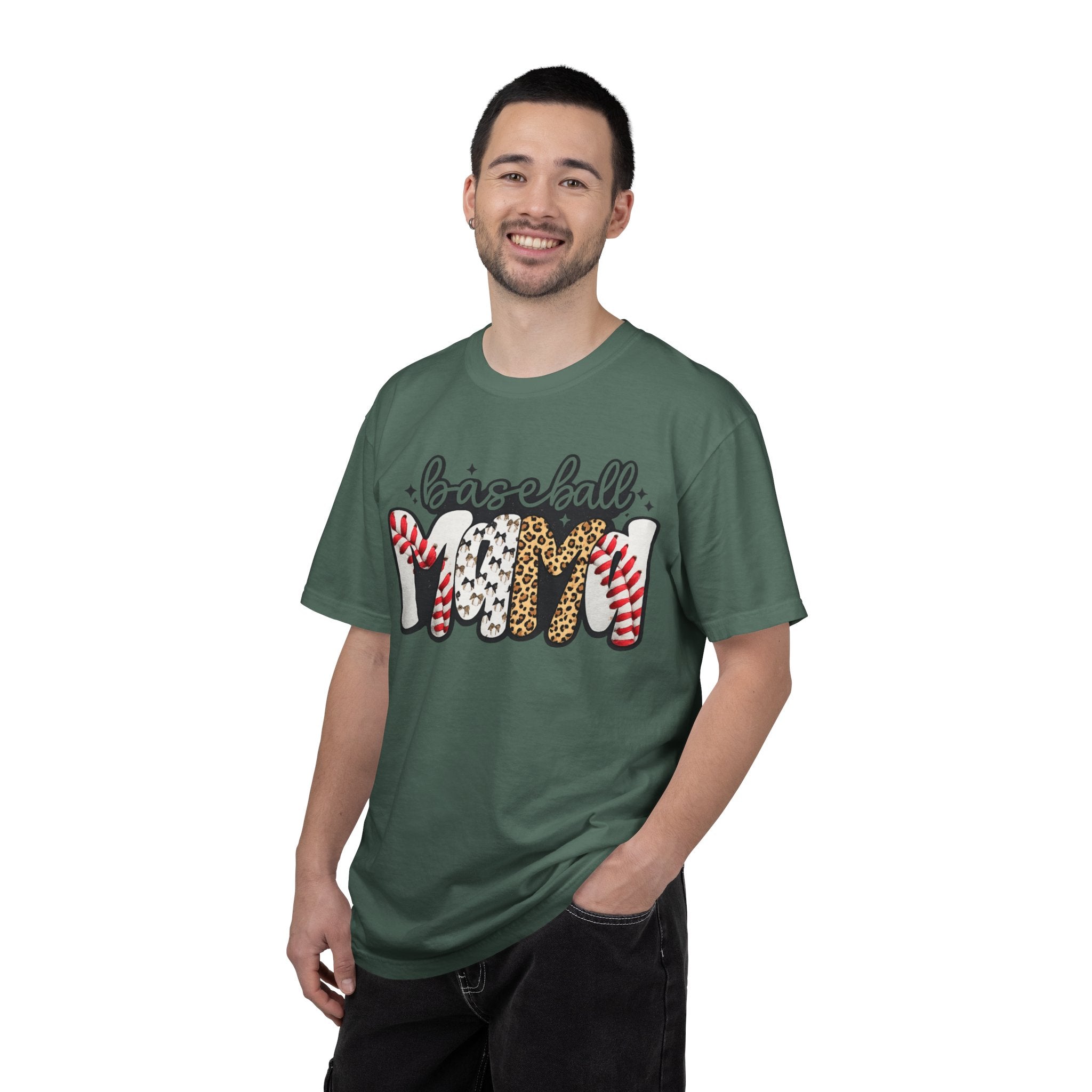 Baseball Mom T-Shirt — Leopard & Stitch Pattern Sports Tee