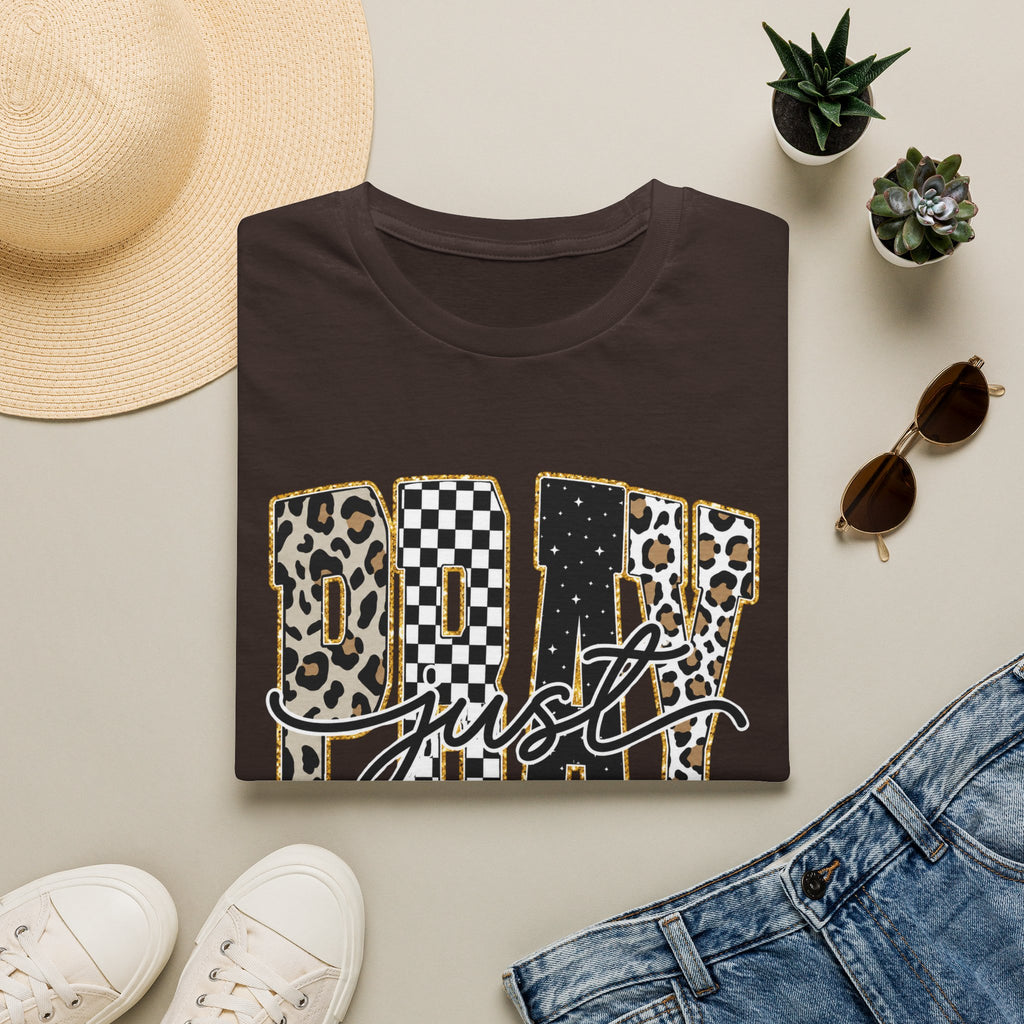 T-Shirt — "Just Day" Leopard & Checker Graphic Tee