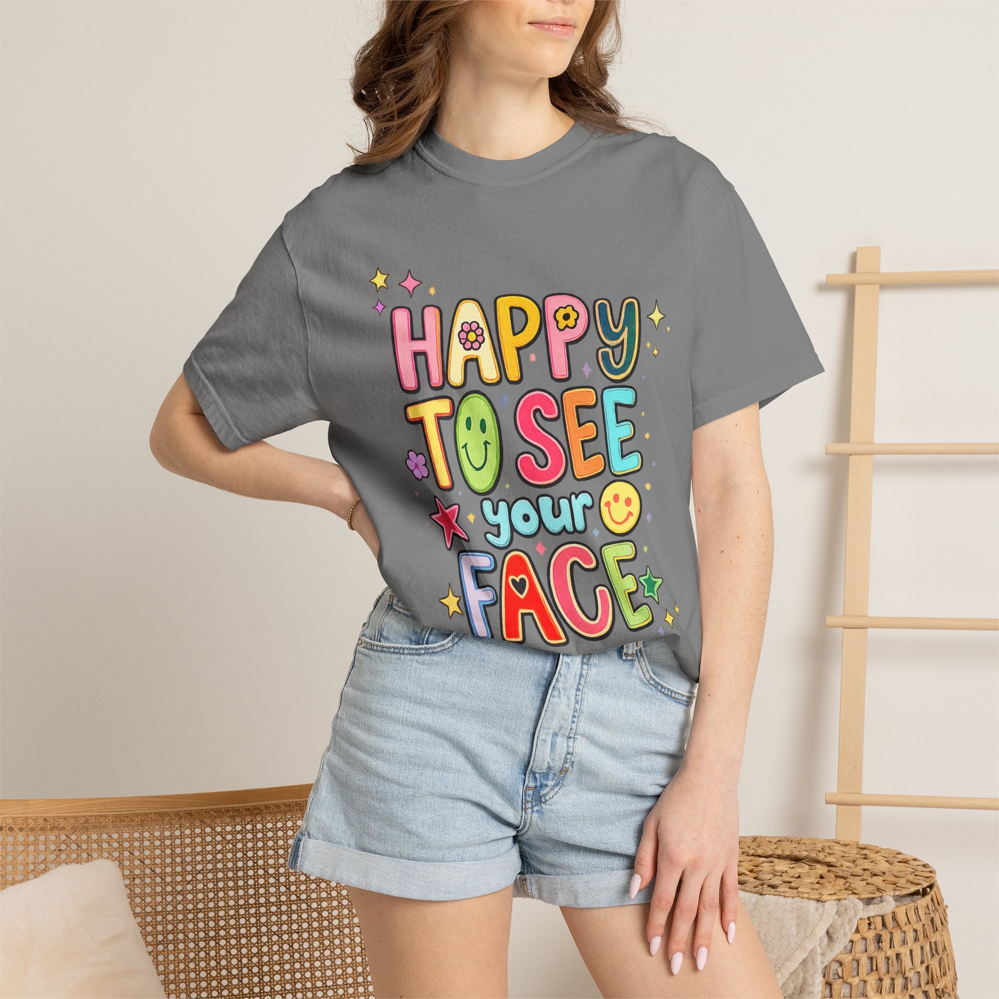 Happy To See Your Face Tee — Cute Colorful Graphic T-Shirt for Friends & Gifts