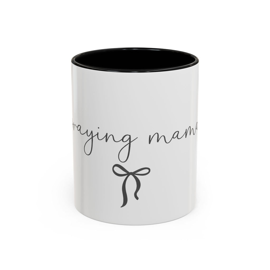Mama Coffee Mug — Pink Accent Ceramic Mug with Script "mama" & Bow, Gifts for New Moms
