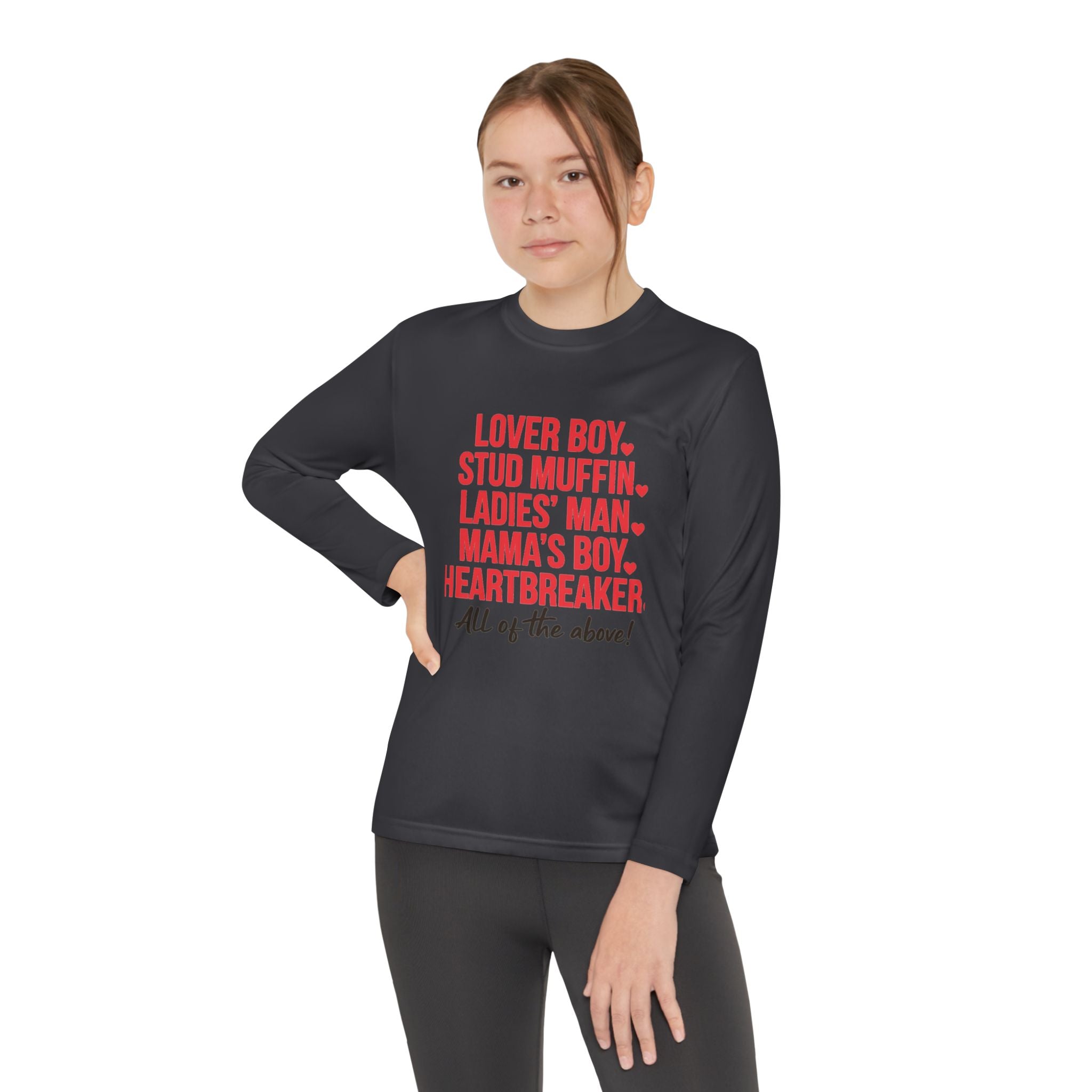 Youth Long Sleeve Tee - "Lover Boy, Stud Muffin...All of the Above!" Graphic