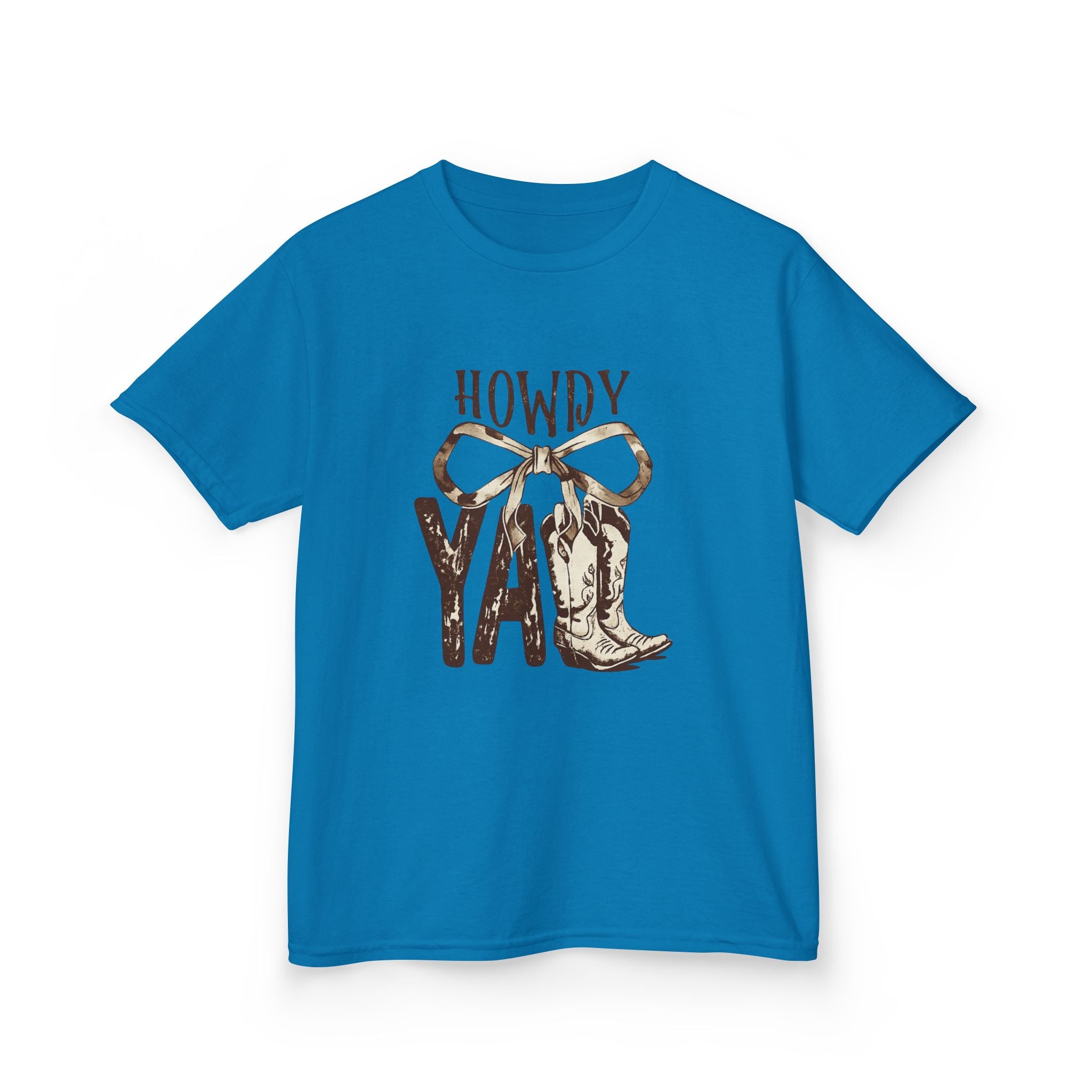 Howdy Y'all Kids T-Shirt — Western Cowboy Boot & Bow Graphic Tee