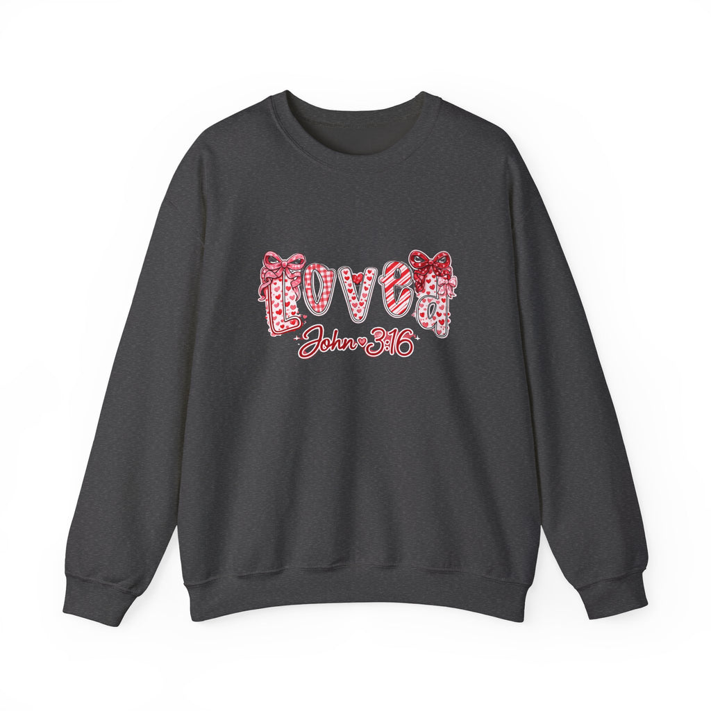 Valentine 'Love' Crewneck Sweatshirt — John 3:16 Script