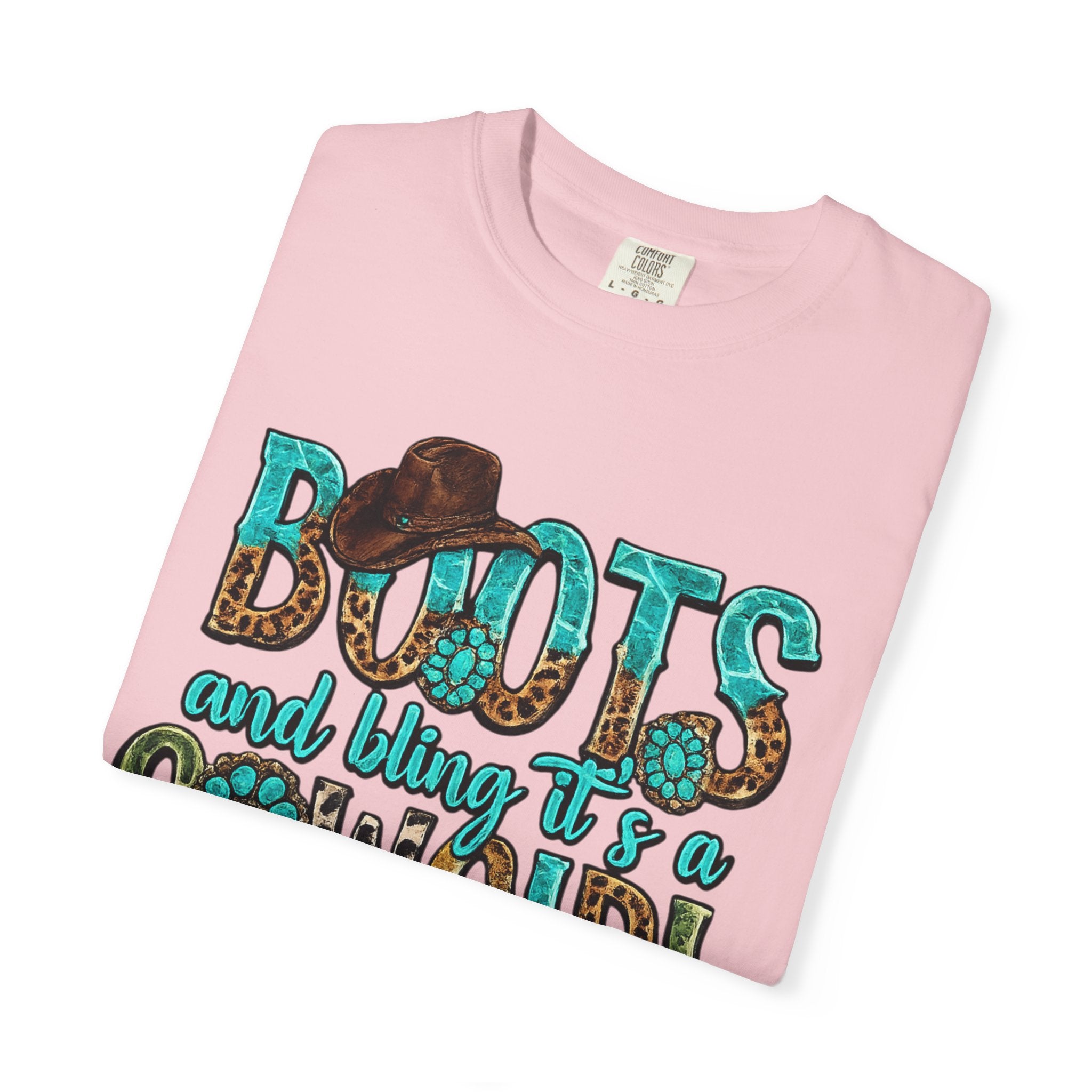 Cowgirl Boots Graphic T-Shirt — "Boots and Bling It's a Cowgirl Thing"