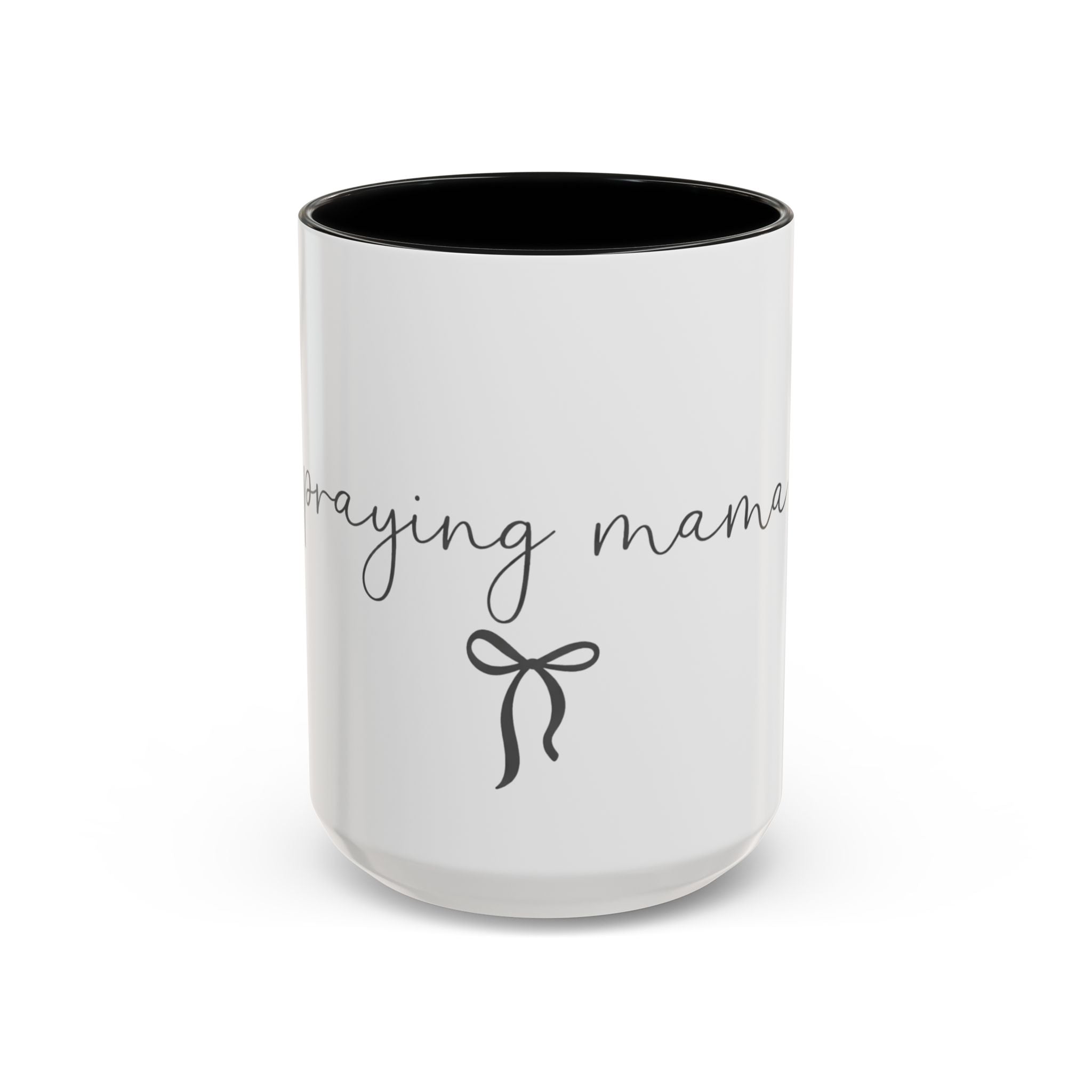 Mama Coffee Mug — Pink Accent Ceramic Mug with Script "mama" & Bow, Gifts for New Moms
