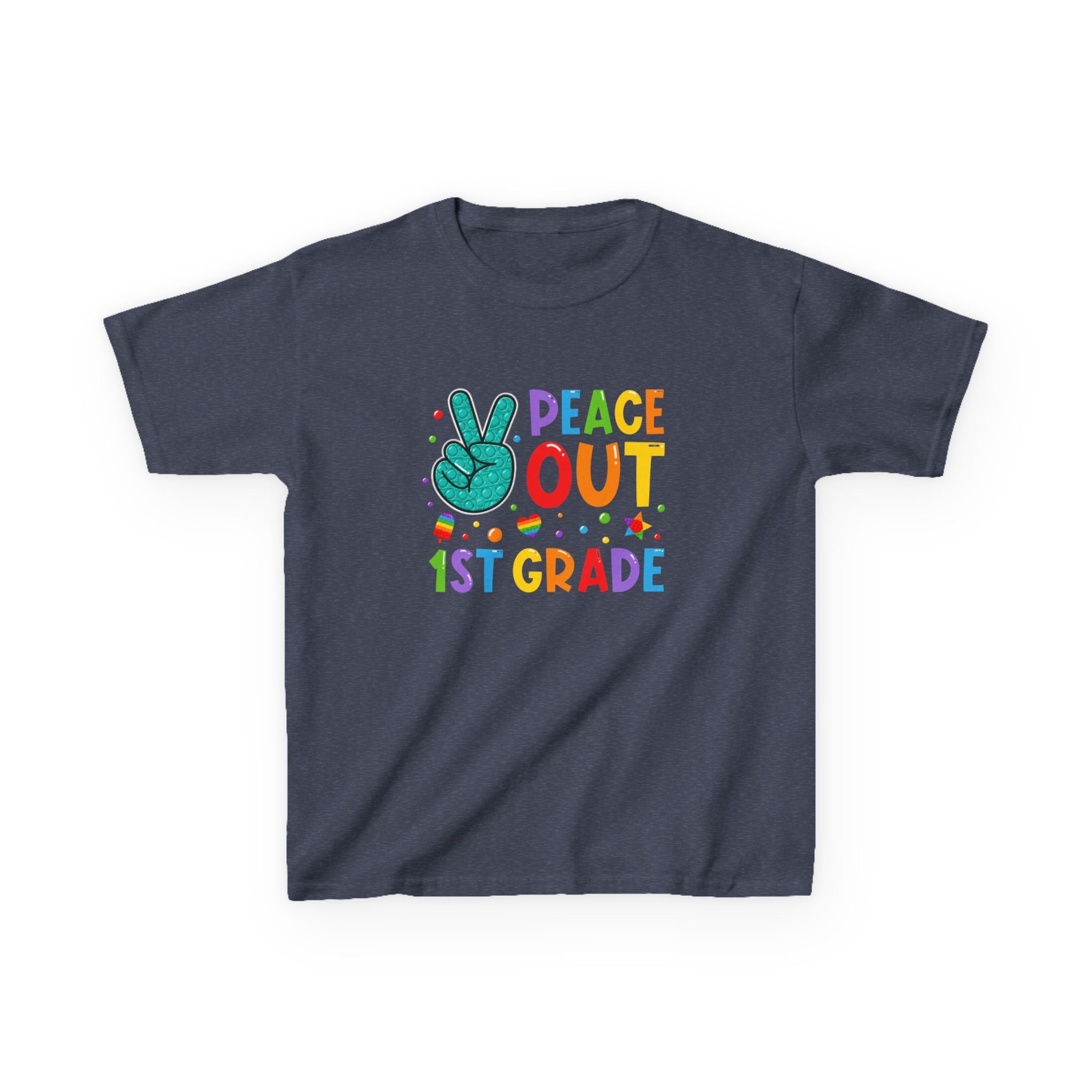 Peace Out 1st Grade Kids T‑Shirt — Colorful End‑of‑School Graduation Tee