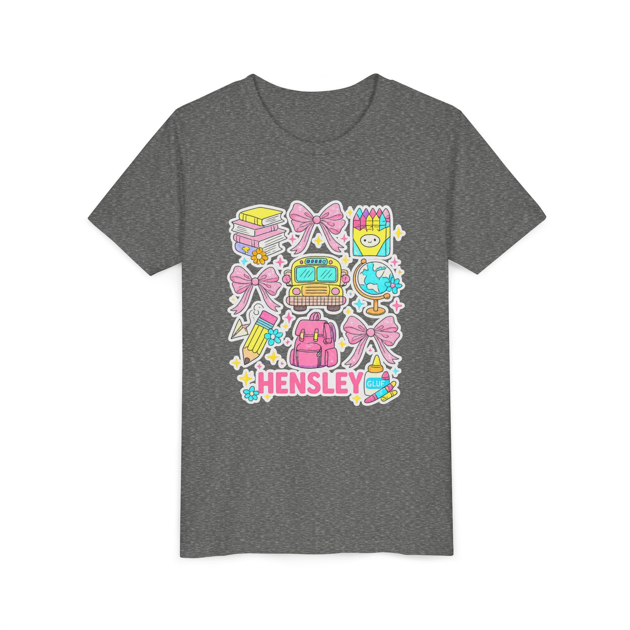 Personalized Kids Back to School Tee – Cute School Icons with Name (Hensley)