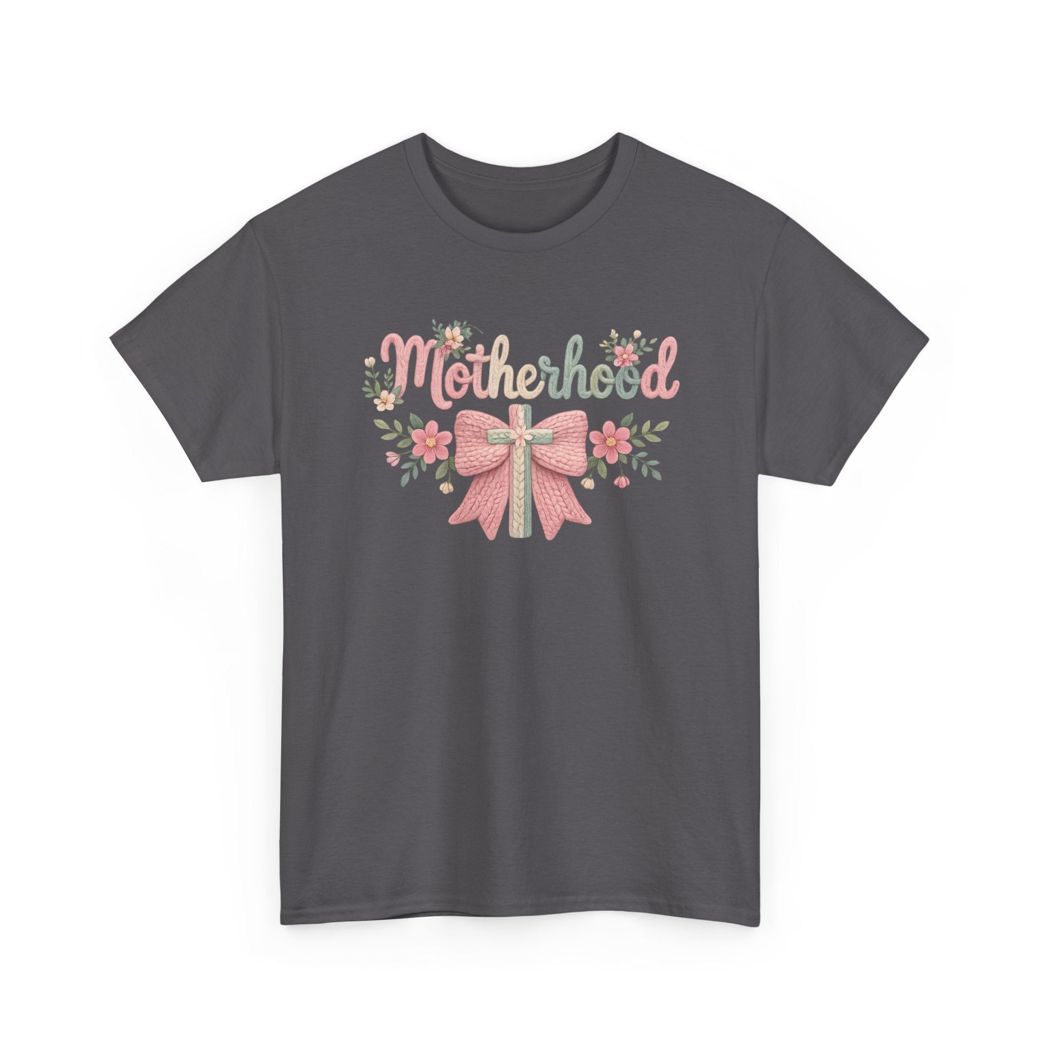 Motherhood Floral Tee — Pink Bow Mom Shirt for Mother's Day