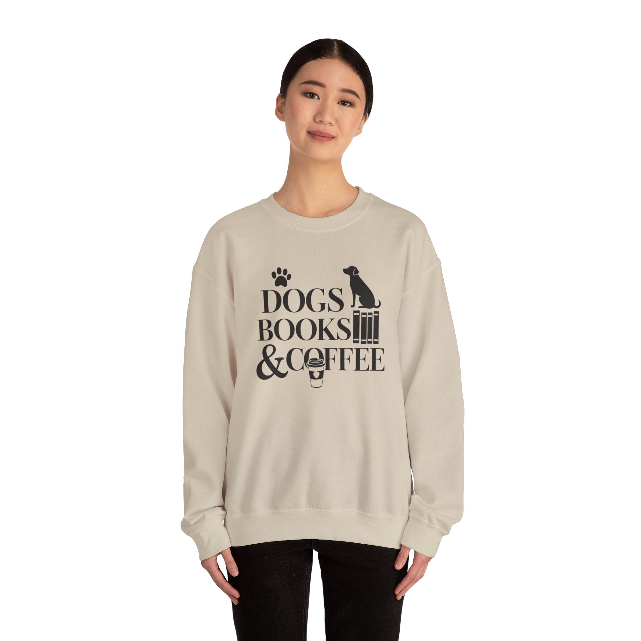 Dogs, Books & Coffee Crewneck Sweatshirt — Cozy Reading & Pet Lover Pullover