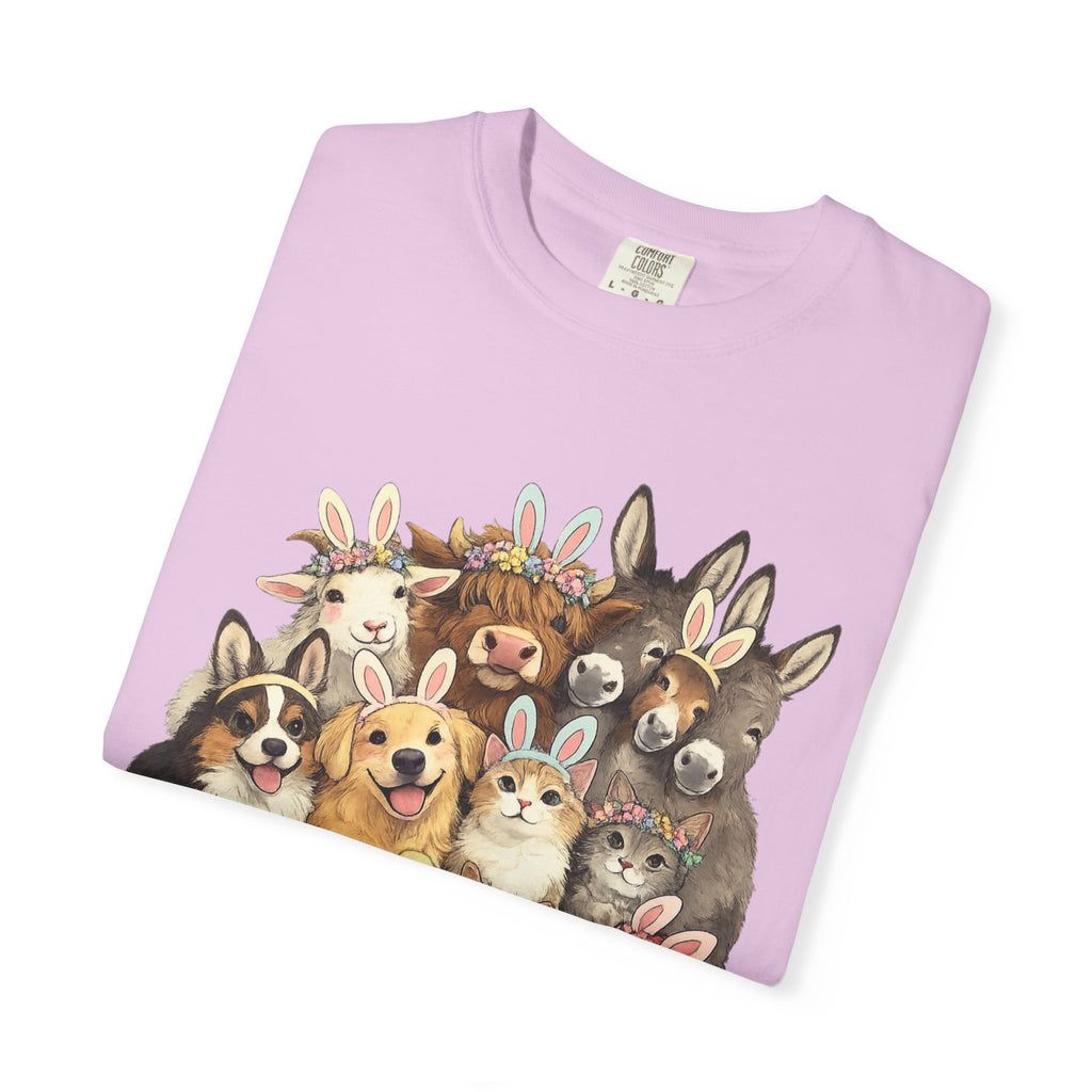 Farm Friends Crew T-Shirt — Cute Bunny, Chick, Donkey & Dog Animal Portrait Tee