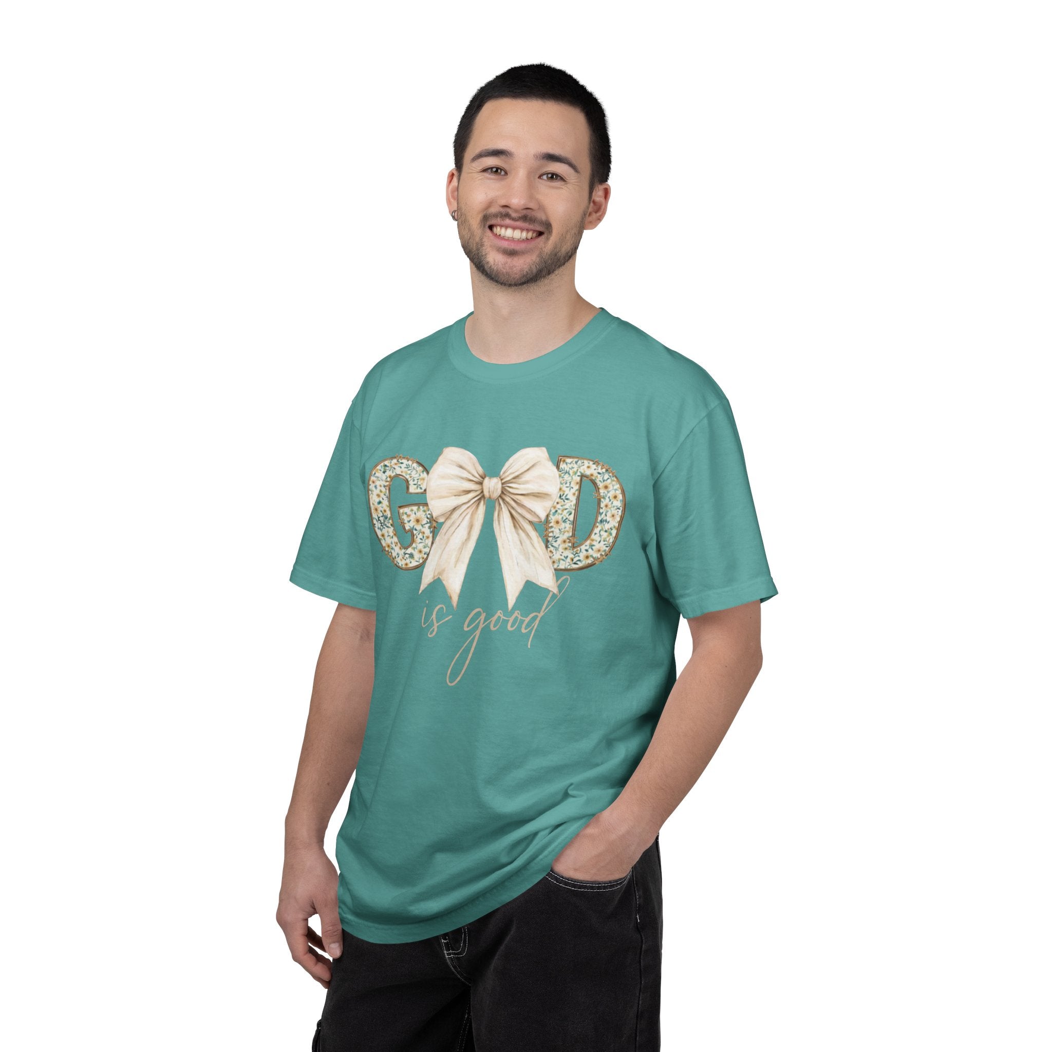 T-Shirt — "God Is Good" Floral Bow Christian Tee