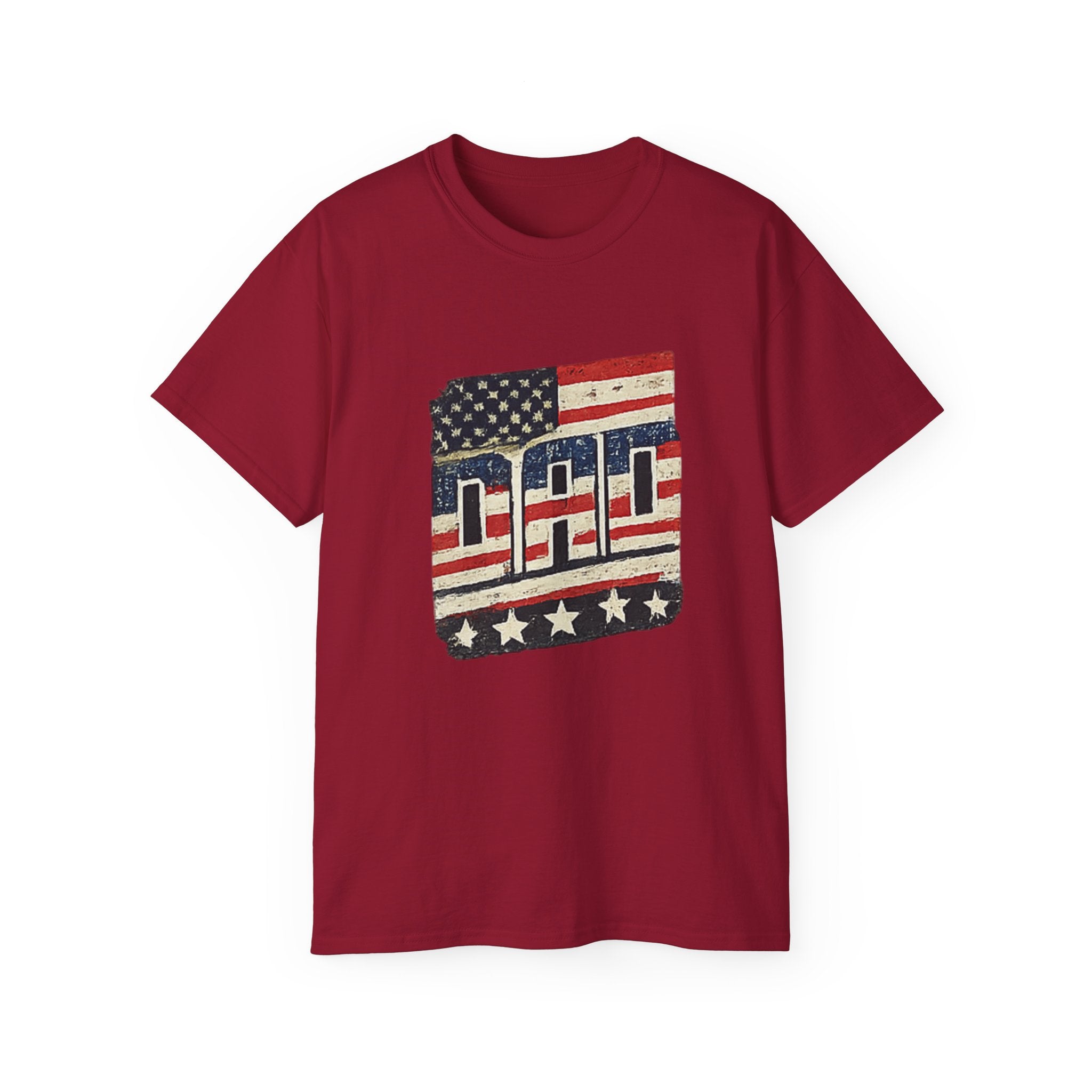Patriotic Dad T-Shirt – Vintage American Flag 'DAD' Tee for Father’s Day