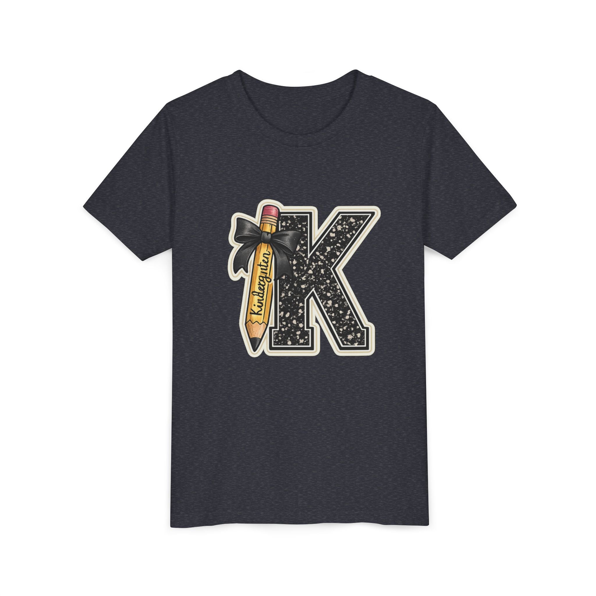 Youth K Monogram Pencil Tee — Kids Initial Letter K School Shirt