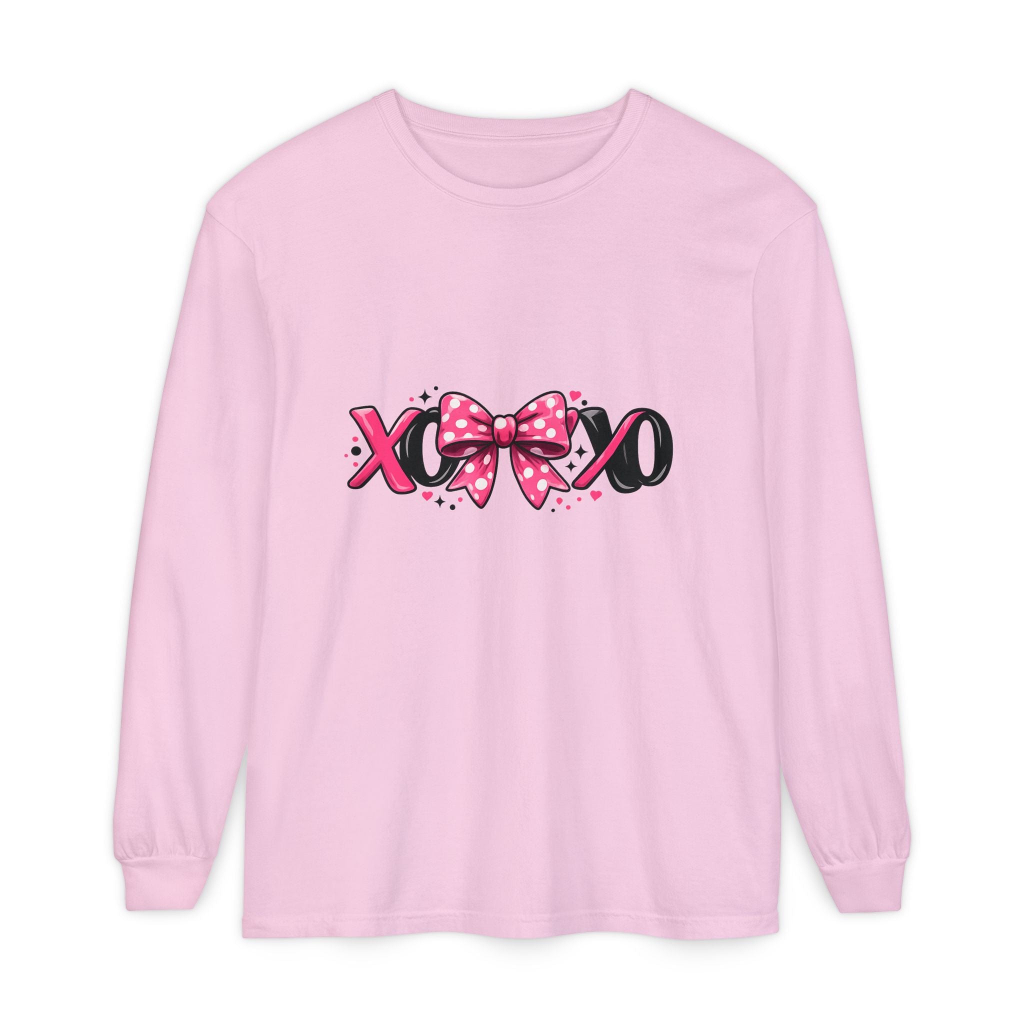 Hugs & Kisses (XOXO) Long Sleeve Tee — Pink Bow Valentine Shirt