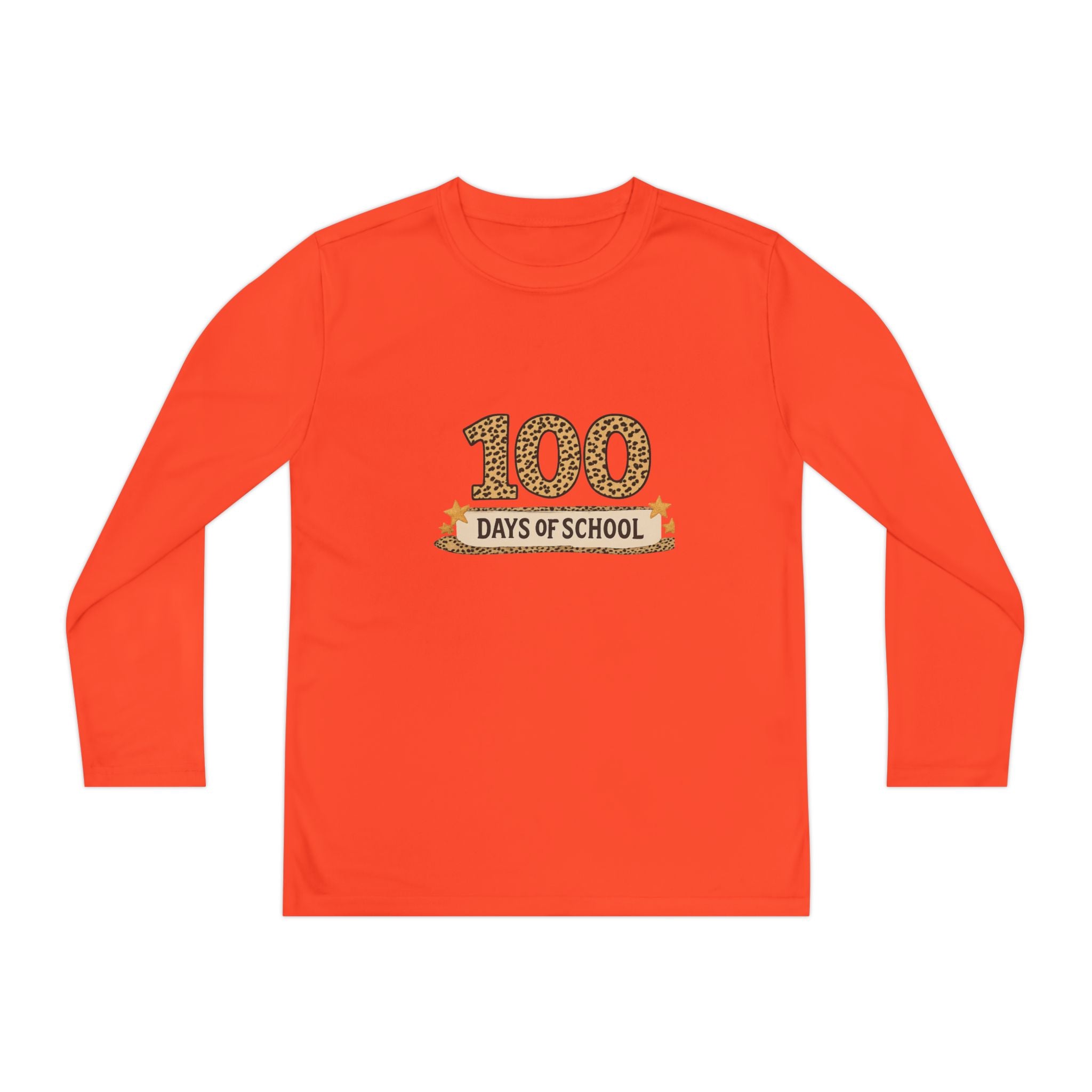 100 Days of School Youth Long Sleeve Tee — Leopard Print Celebration Shirt