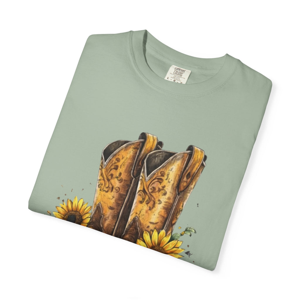 Cowgirl Boots & Sunflowers T-Shirt — Western Floral Graphic Tee