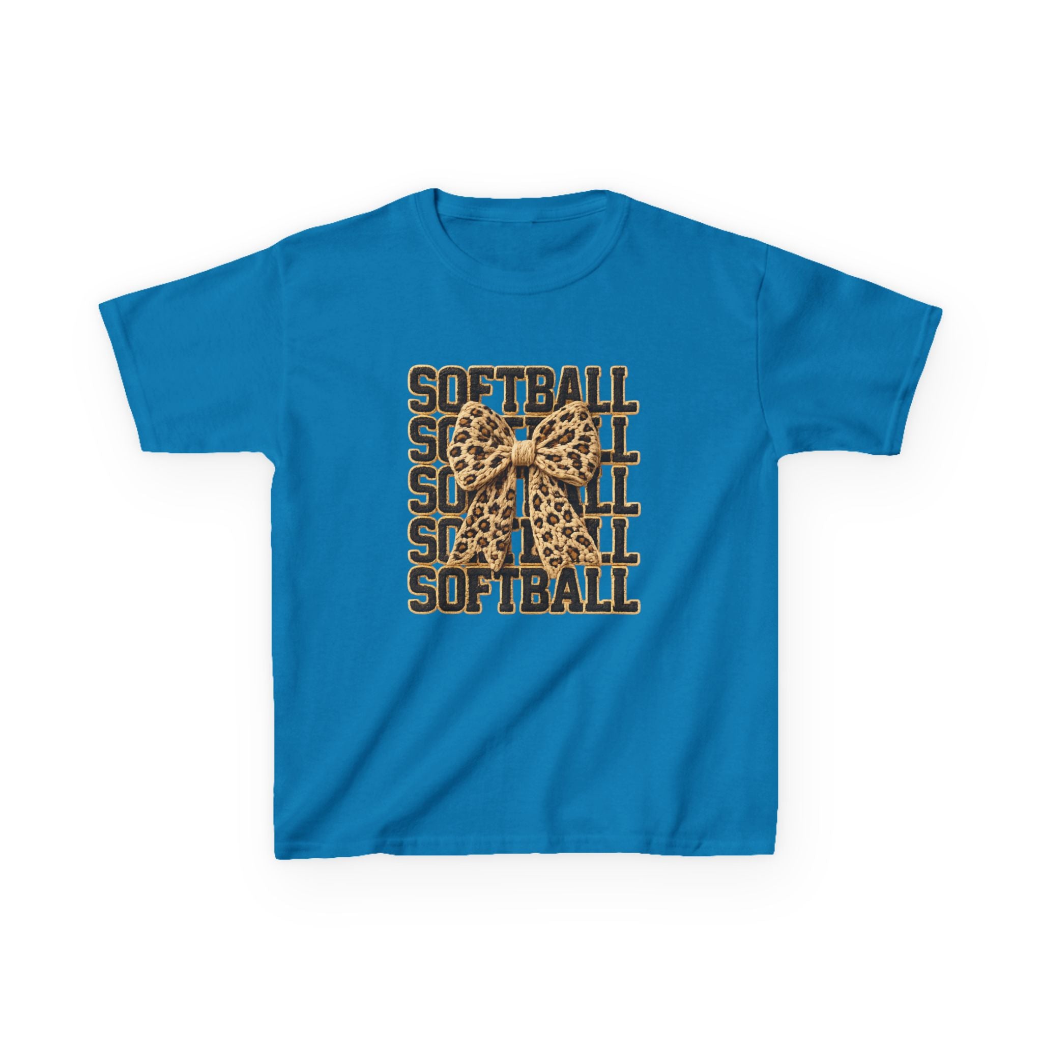 Kids Softball Tee — Leopard Bow Softball Graphic
