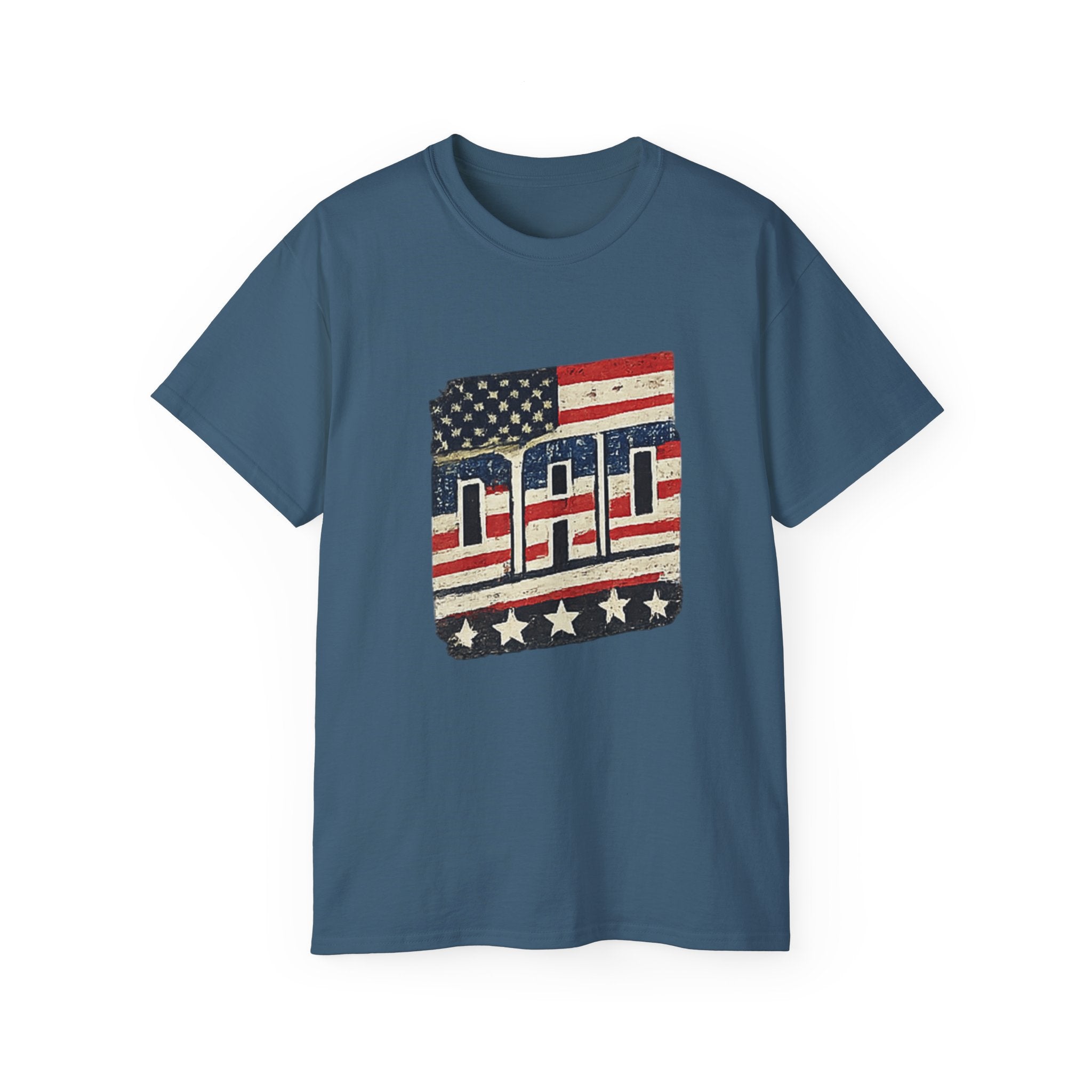 Patriotic Dad T-Shirt – Vintage American Flag 'DAD' Tee for Father’s Day