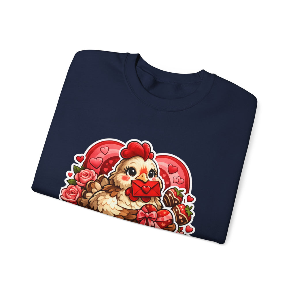 Crewneck Sweatshirt — "Cluckin' Love" Cute Chicken Valentine Design