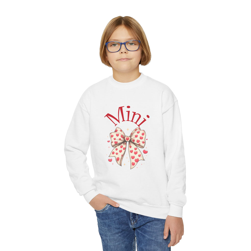 Youth Crewneck Sweatshirt — "Mini" Heart Bow Graphic