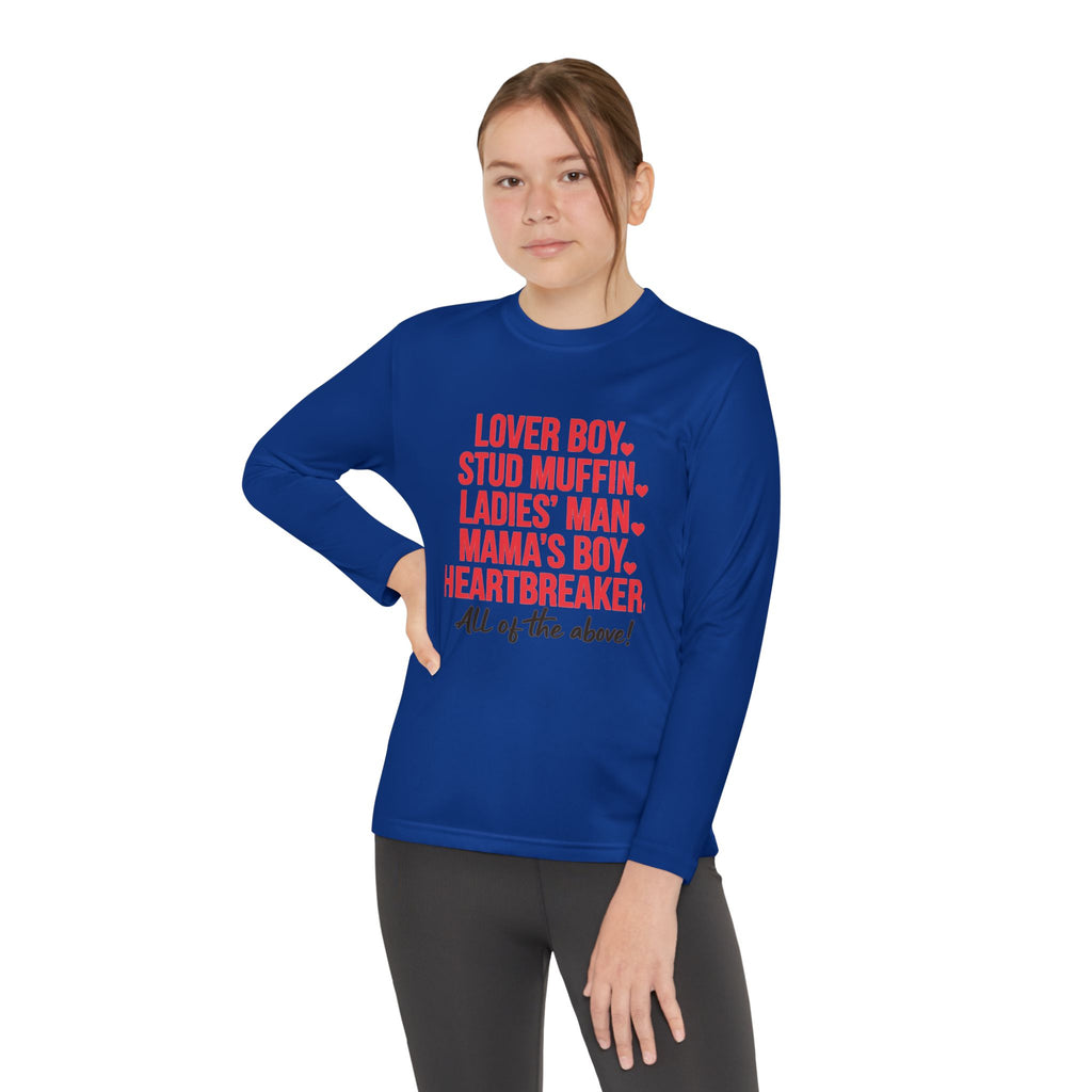 Youth Long Sleeve Tee - "Lover Boy, Stud Muffin...All of the Above!" Graphic