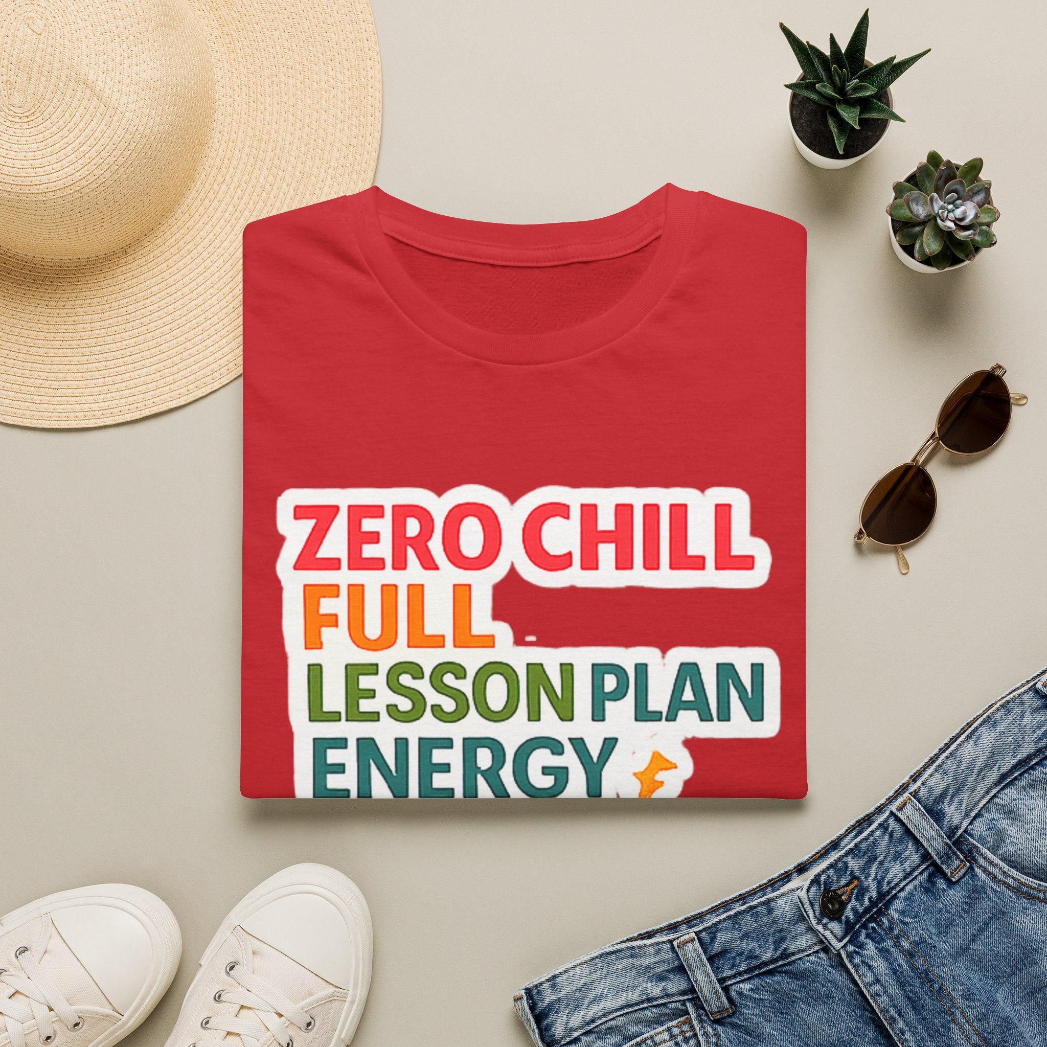 Teacher T-Shirt — "Zero Chill, Full Lesson Plan Energy" Colorful Graphic Tee