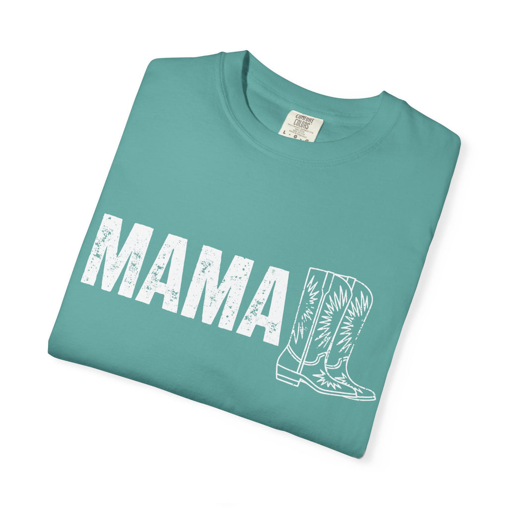 Mama Cowboy Boots T-Shirt — Rustic Western Mom Graphic Tee
