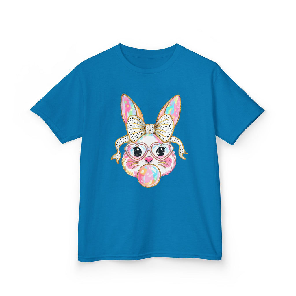 Kids Bunny Bubblegum Tee — Cute Bunny with Bow & Glasses Kids T-Shirt