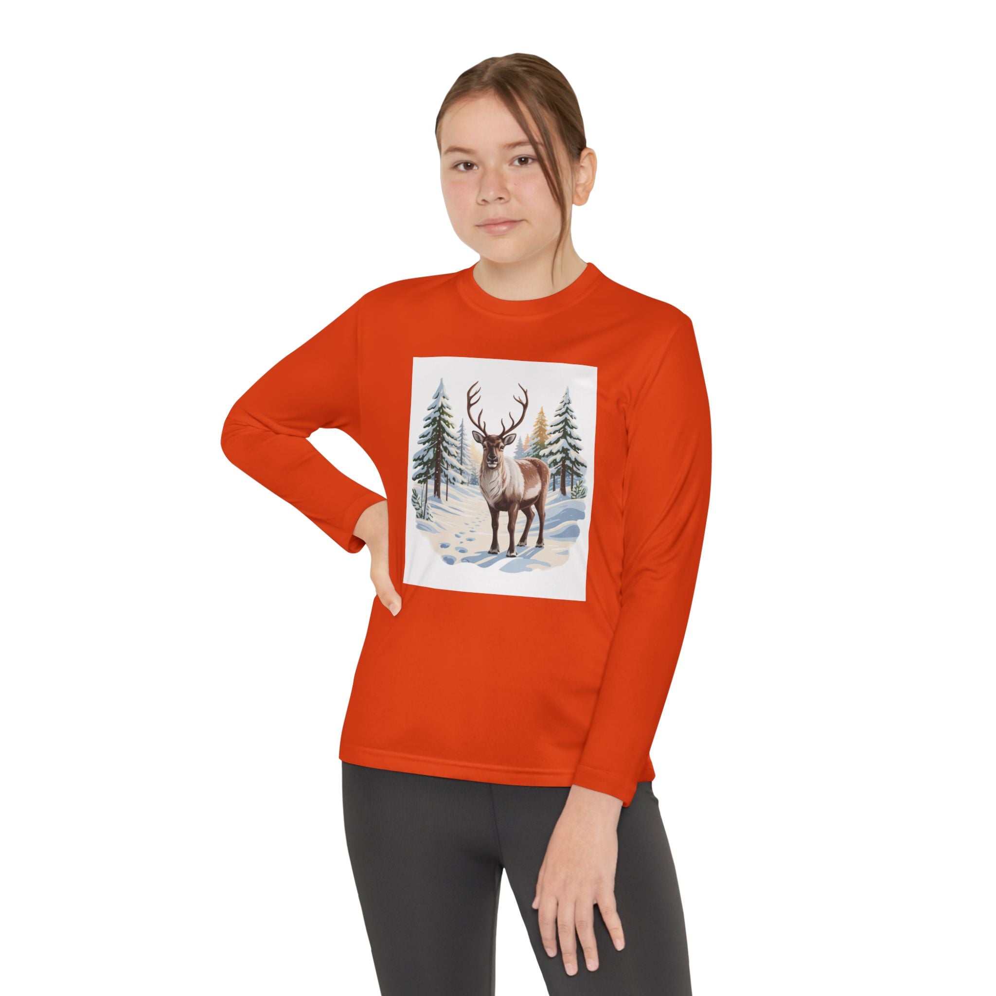 Youth Long Sleeve Tee — Winter Deer Forest Graphic