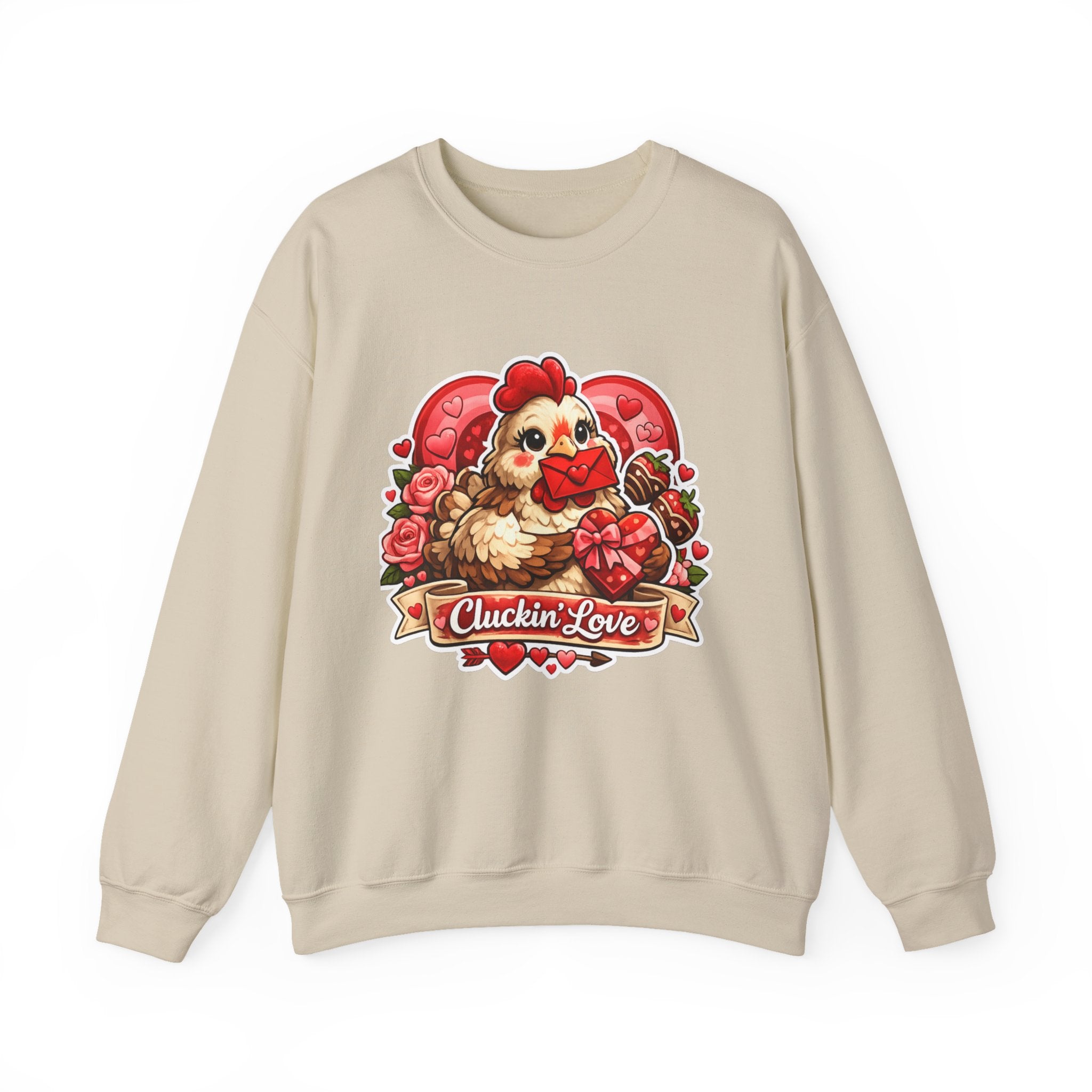Crewneck Sweatshirt — "Cluckin' Love" Cute Chicken Valentine Design