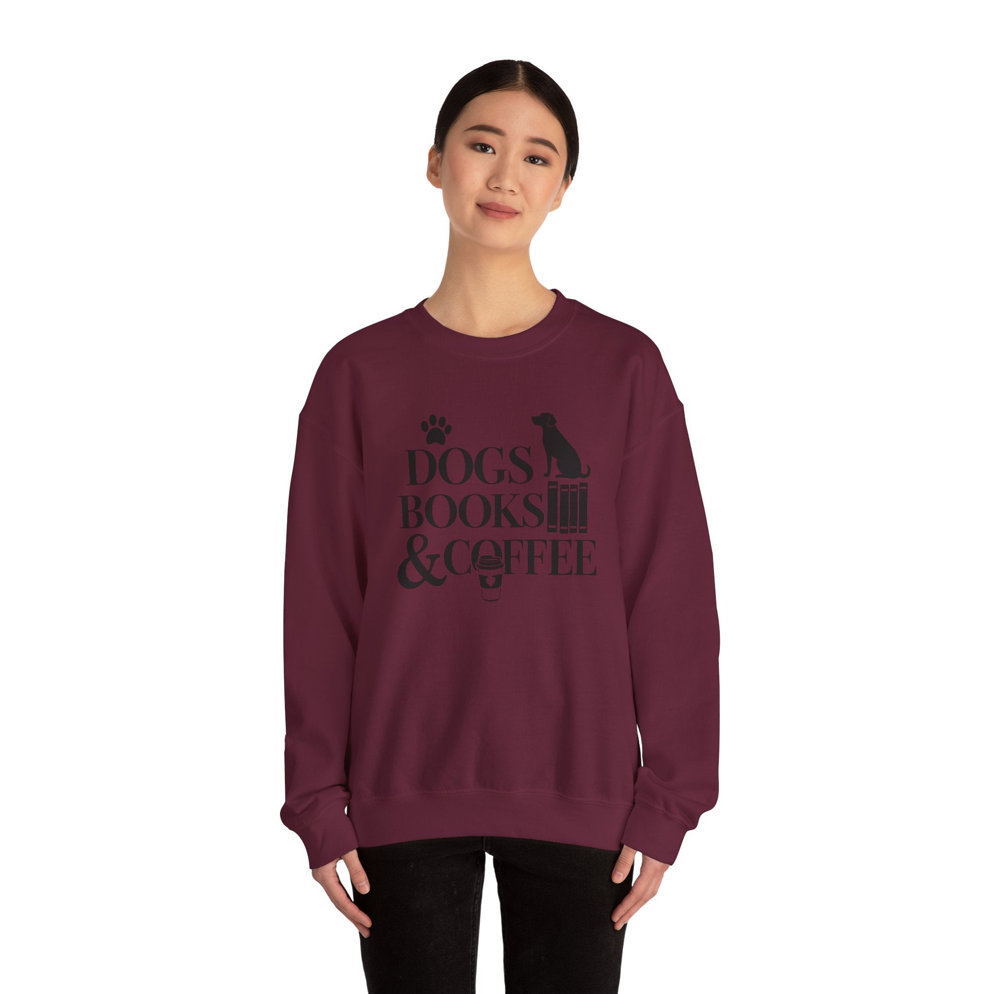 Dogs, Books & Coffee Crewneck Sweatshirt — Cozy Reading & Pet Lover Pullover